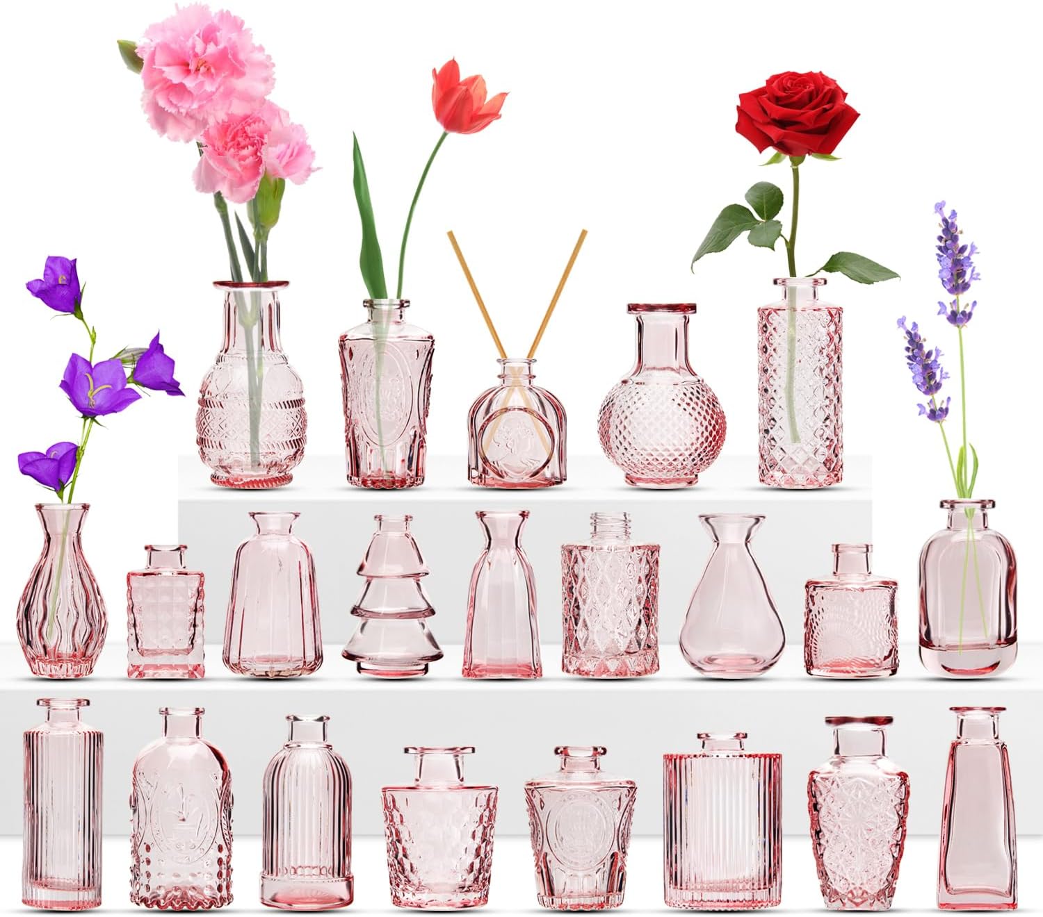 RUCKACE Pink Flower Vase, Special Vintage Glass Bud Vases for Centerpiece, Uniqu...