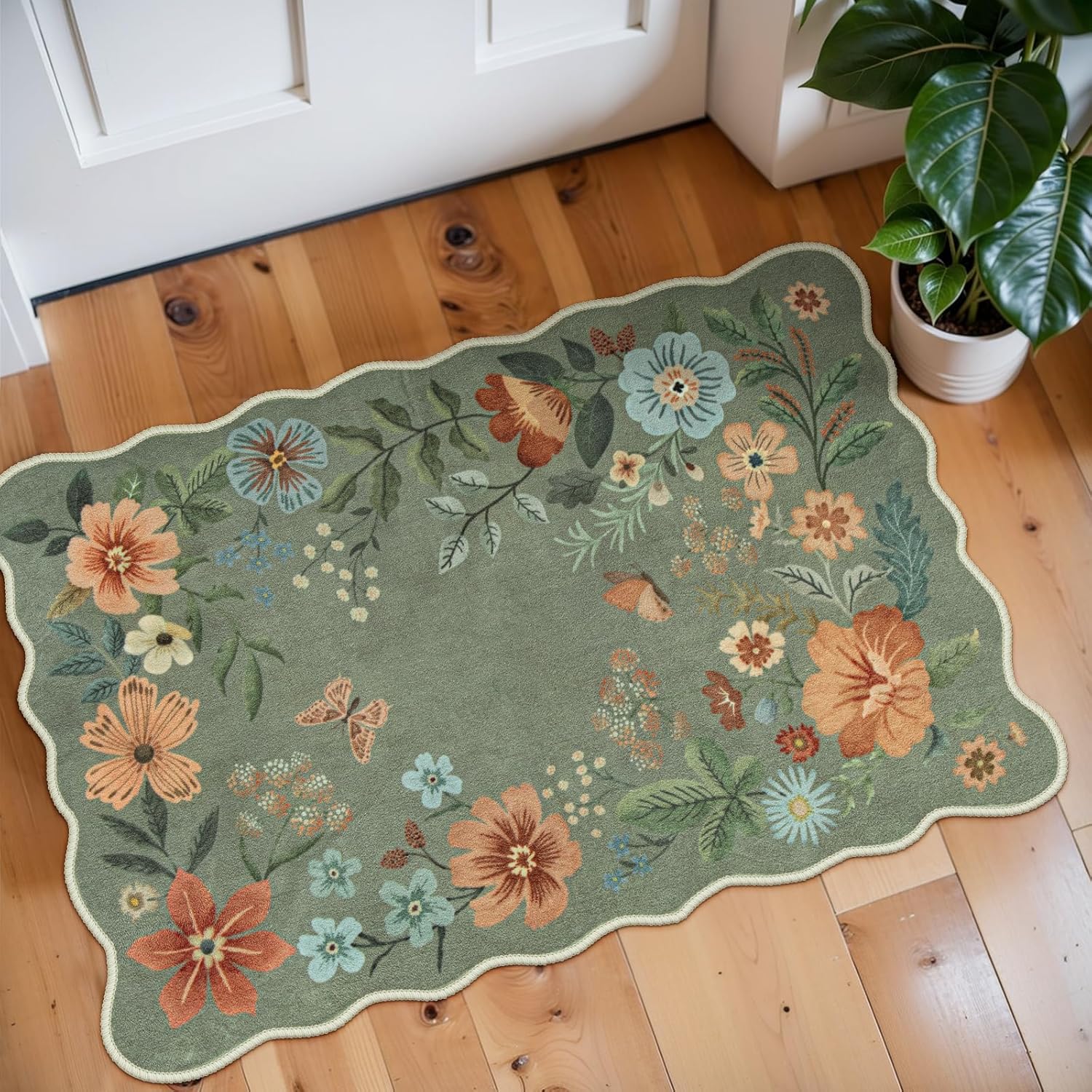 Lahome Floral Rugs for Entryway, 2X3 Washable Kitchen Rugs Ultra-Thin Soft Rug,...