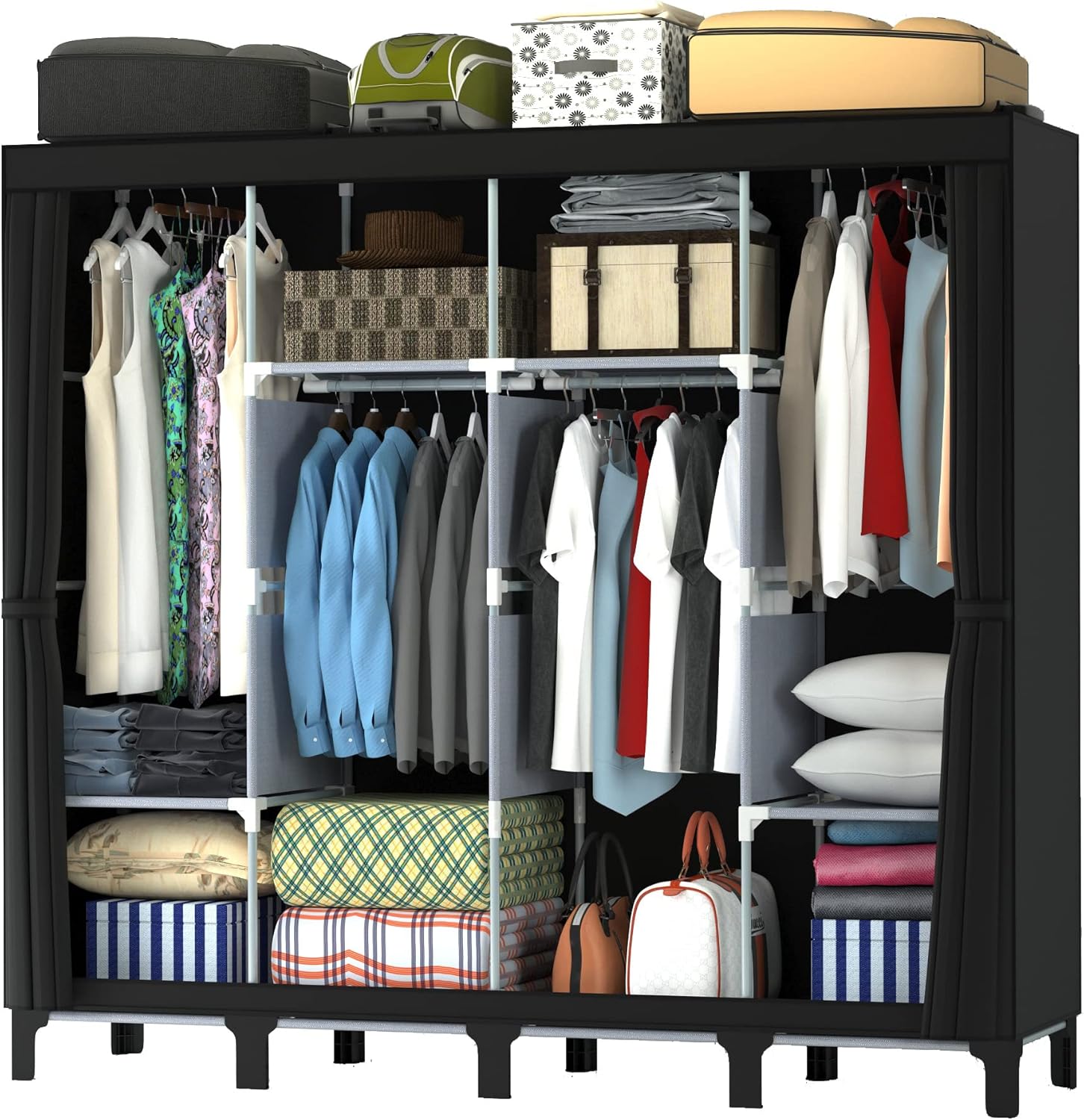 LOEFME Canvas Wardrobe, 165 * 45 * 175 cm Portable Wardrobes for Bedroom, Four-c...