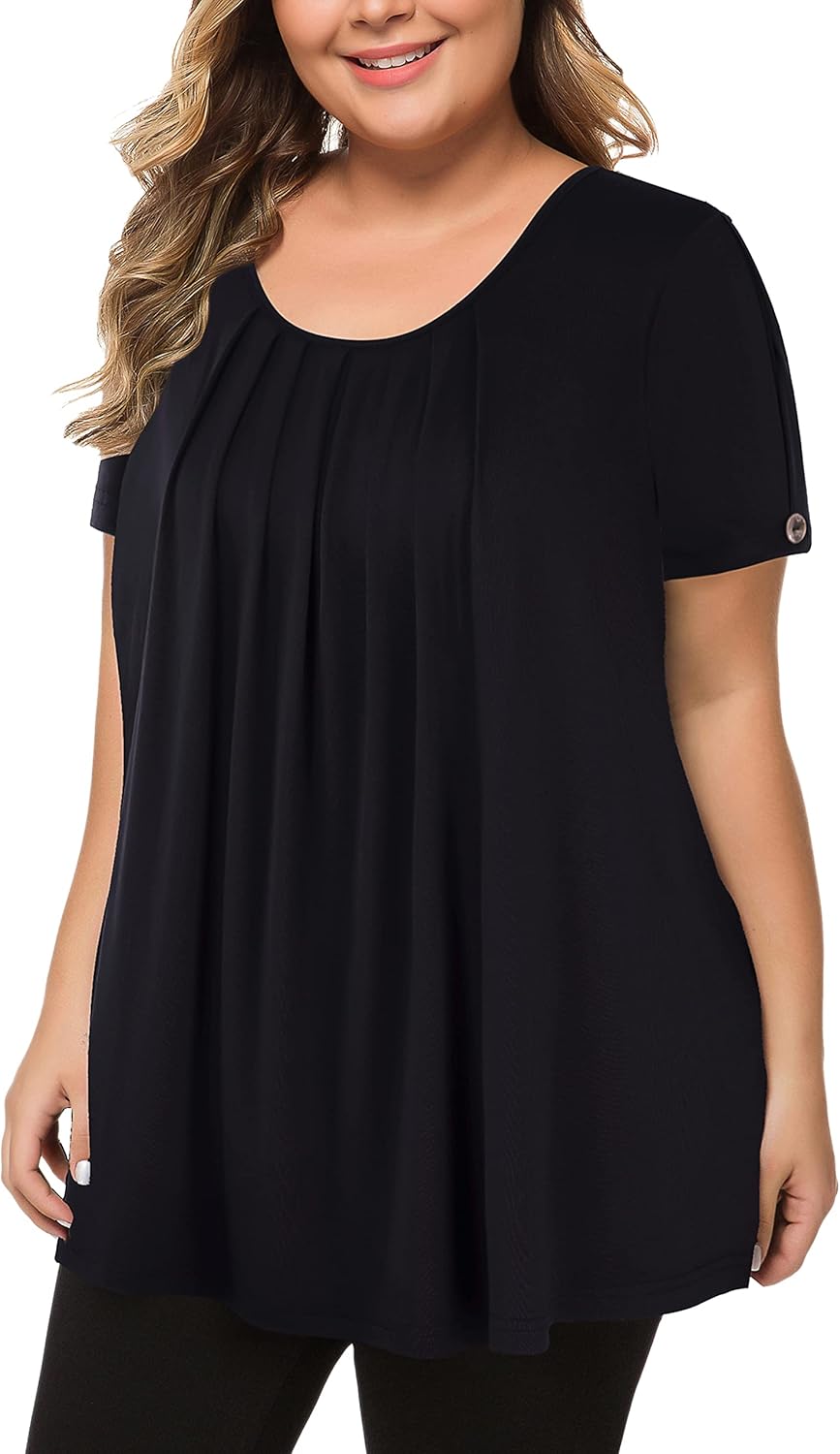 MANER Women's Plus Size Tops, Special Short Sleeve Flowy Shirts, High-Quality Ca...