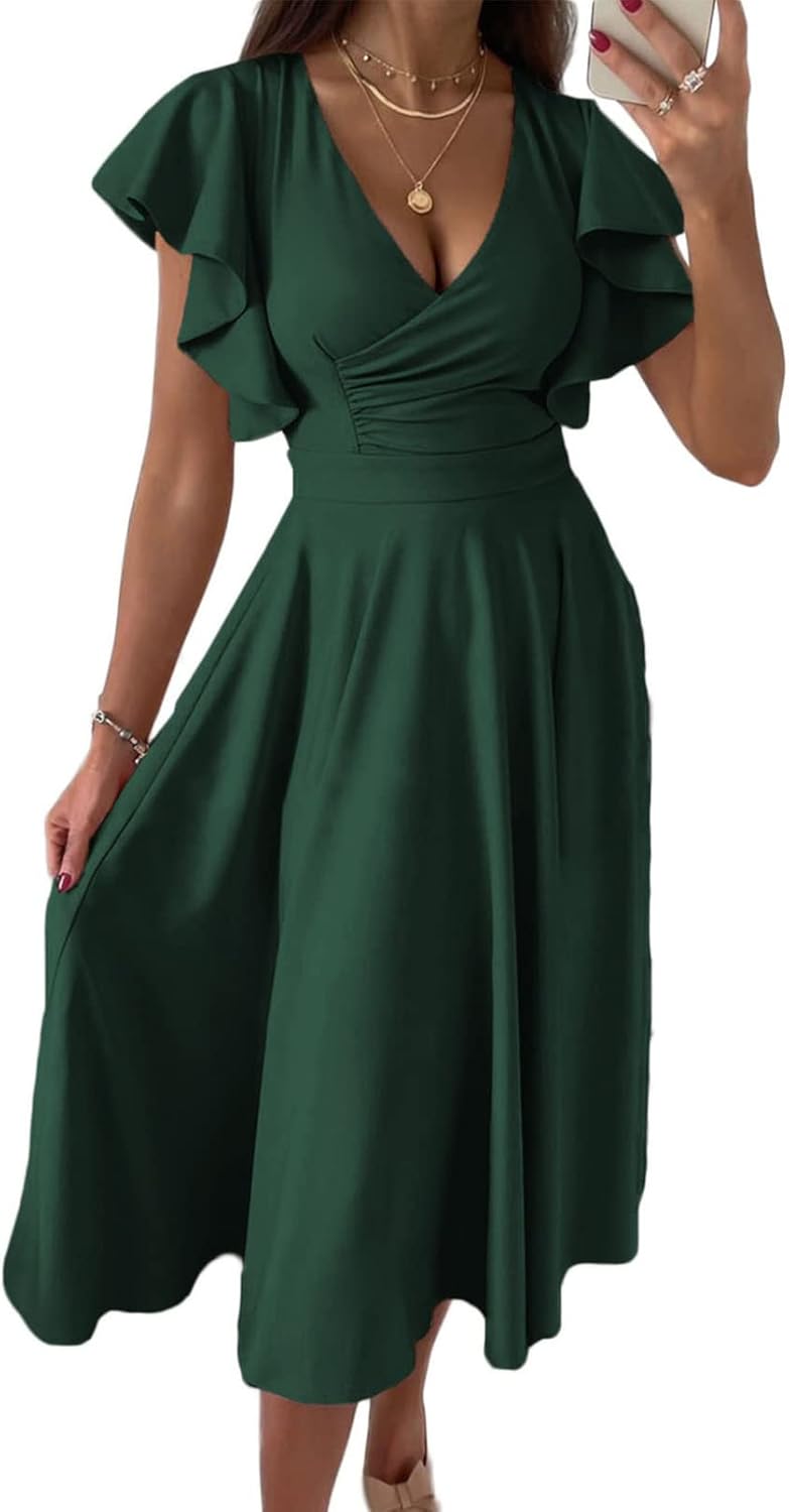 Dokotoo Women's V Neck Elegant Party Dress Short S...