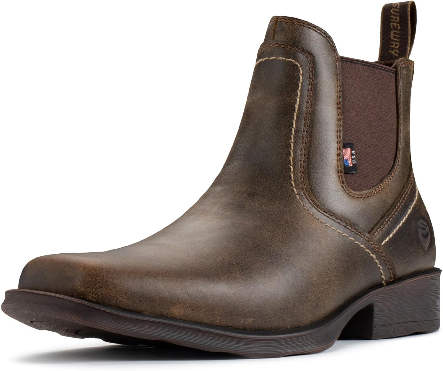 SUREWAY Mens Western Chelsea Cowboy Boots Square Toe,All-Weather Rugged Slip On...