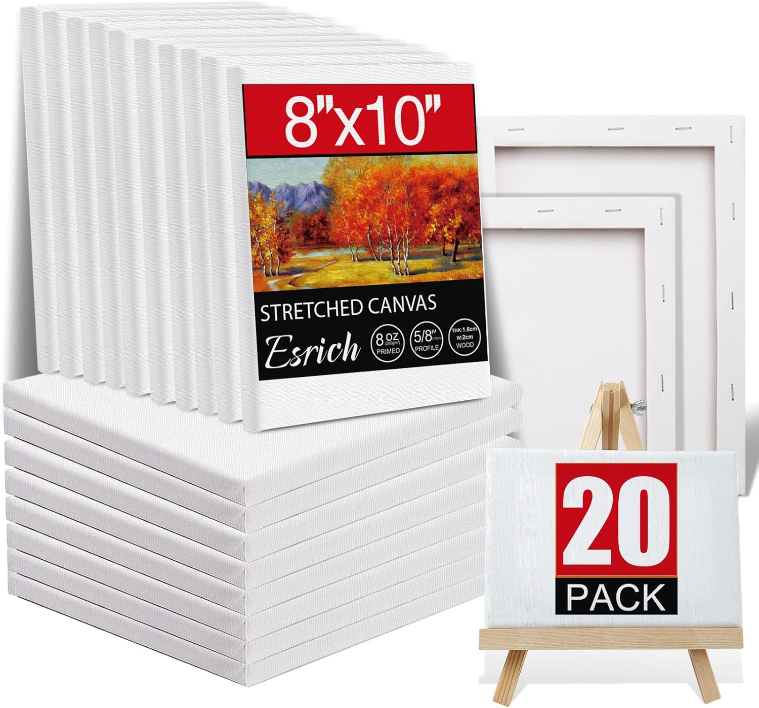 20 Pack Canvases for Painting with 8x10, Painting Canvas for Oil & Acrylic Paint...