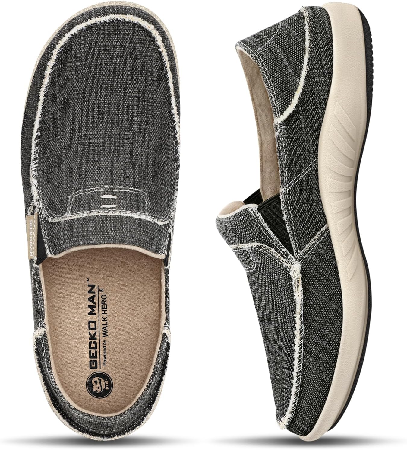 Mens Slip On Shoes, Unique Canvas Loafers with Arch Support, Affordable Orthoped...