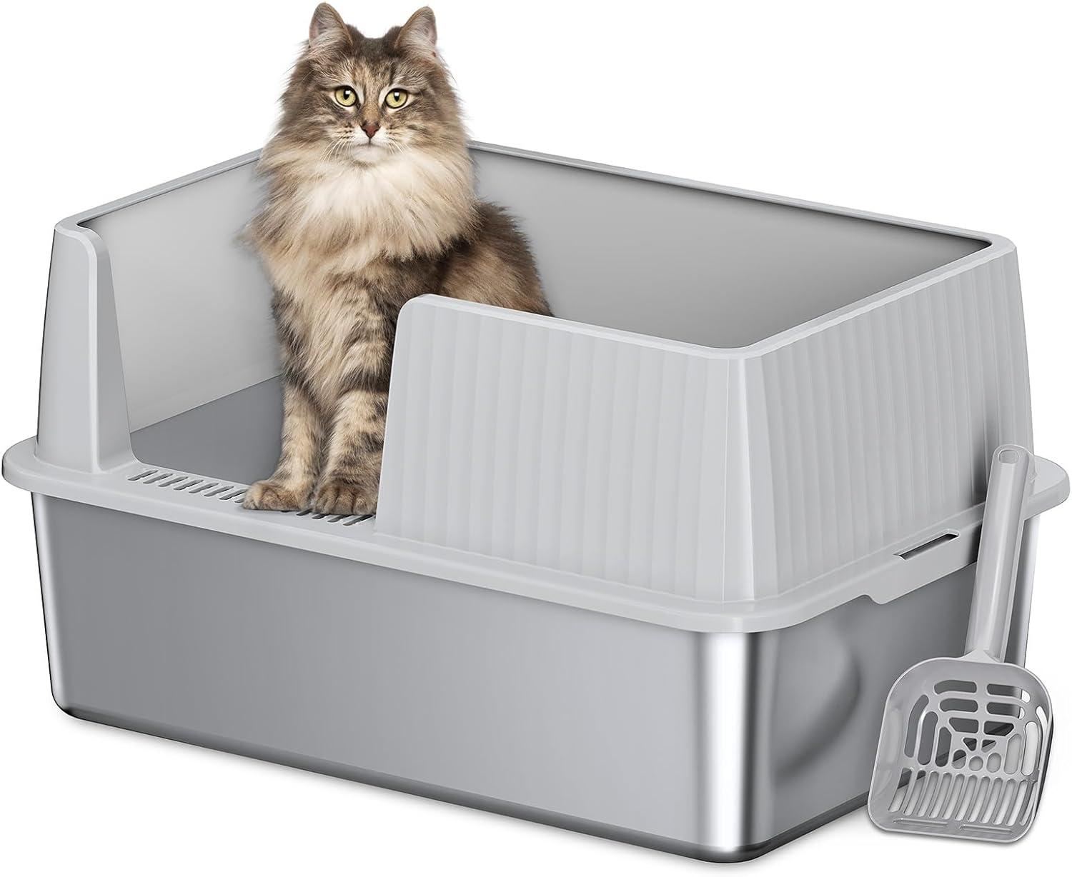 Denkee Stainless Steel Litter Box with Lid, Extra Large Cat Litter Box for Big &...