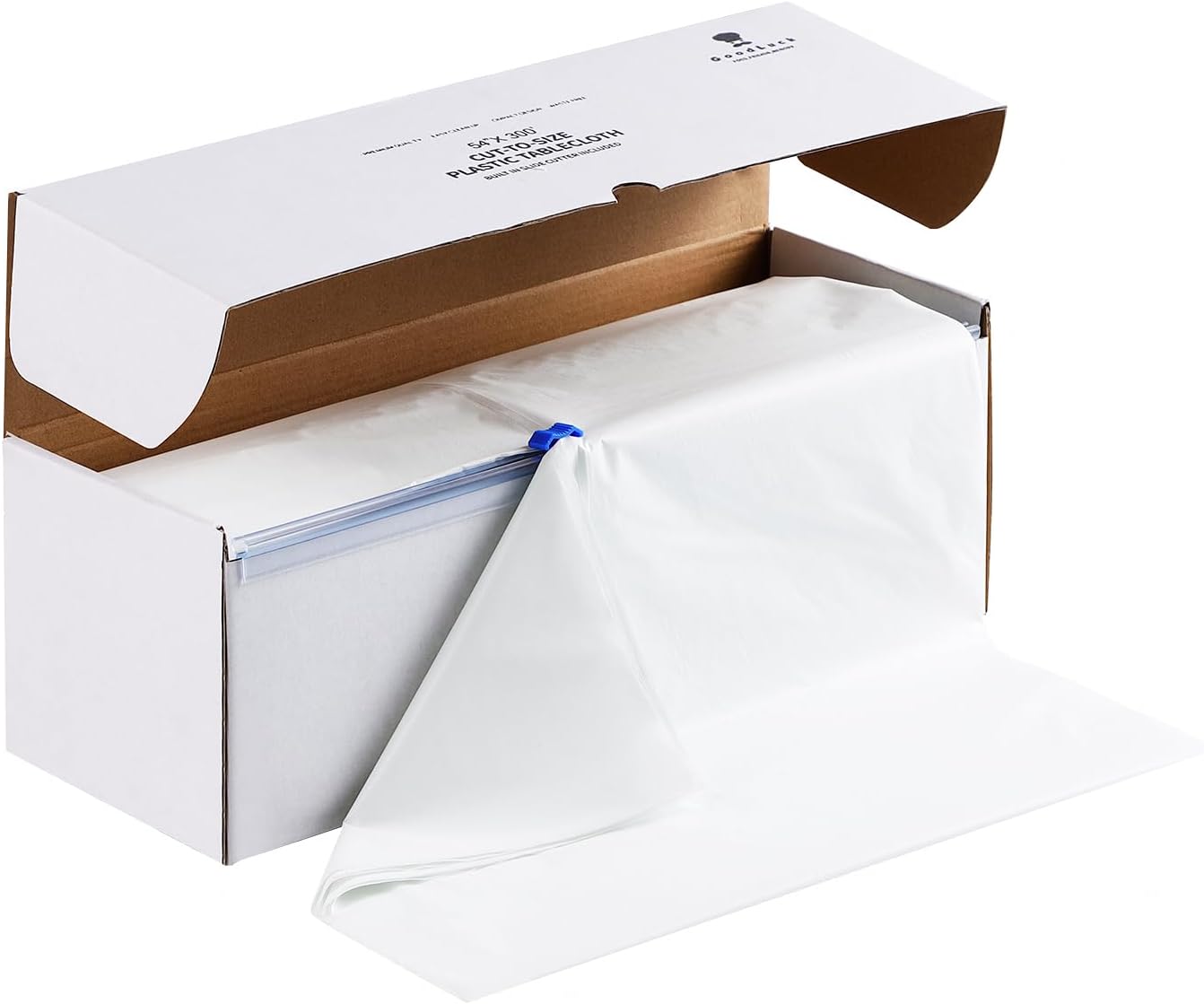 Goodluck 54 Inch X 300 Feet Plastic Table Cloths with Cutter Box, White Disposab...