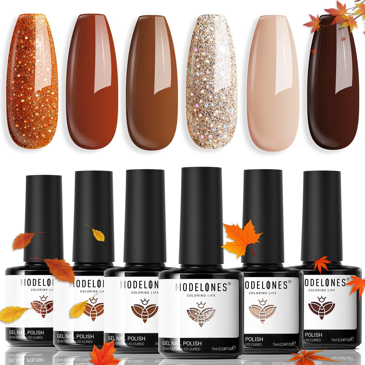 modelones Gel Nail Polish Set, 6 PCS Neutral Nude Brown Gel Polish Fall Colors 2...