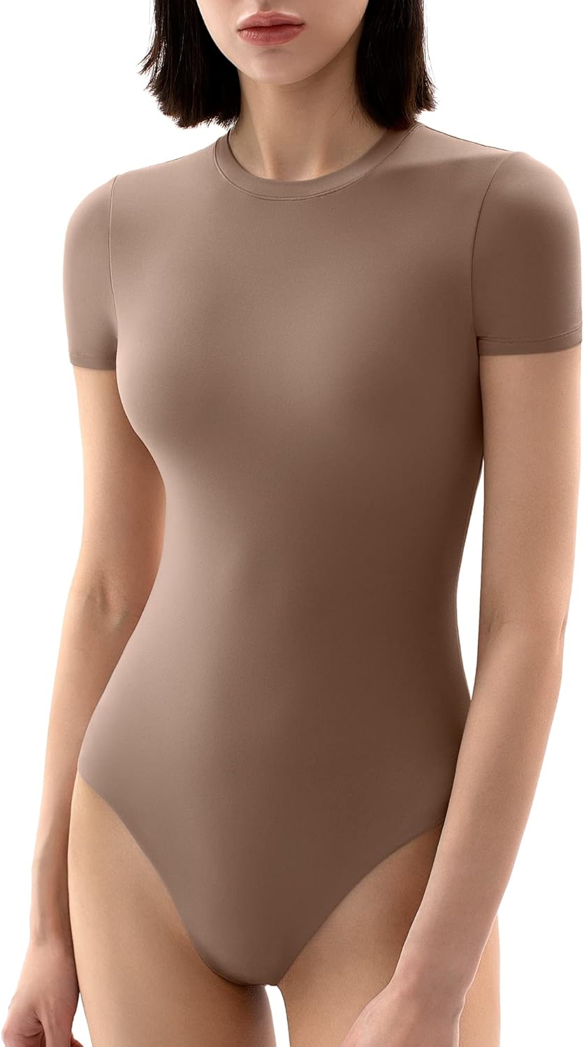 PUMIEY Women's Crew Neck Bodysuit, Special Fashion T-shirt Tops, Innovative Shor...