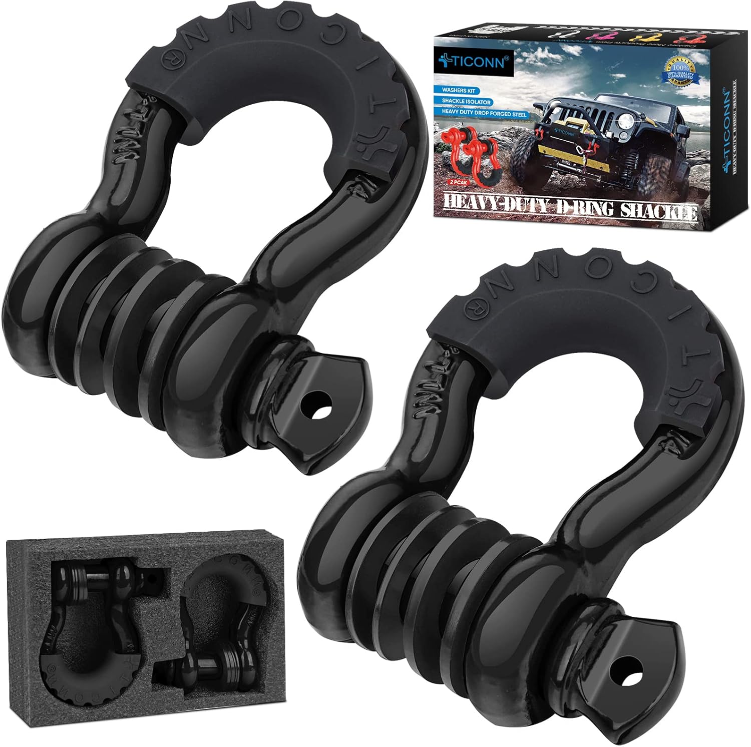 TICONN 2 Pack D Ring Shackle with 7/8" Screw Pin 57,000Ibs Break Strength, 3/4"...