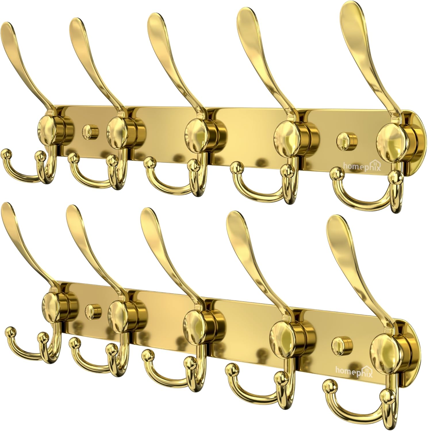 Homephix Coat Hooks Wall Mounted (Gold-2 Pack) - Stainless Steel Wall Hooks - Mu...