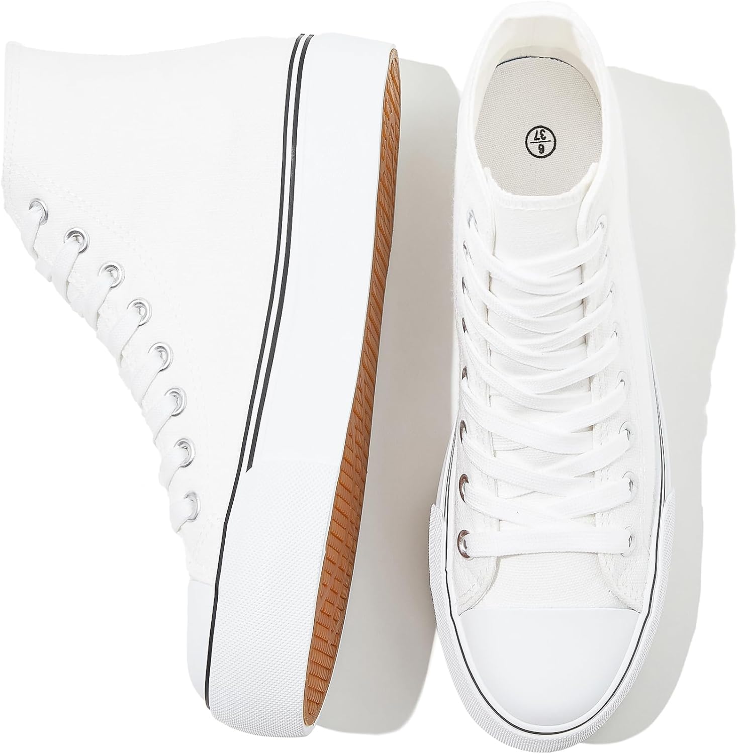 FRACORA Womens High Top Canvas Shoes White Black Platform Sneakers Lace Up Shoes...
