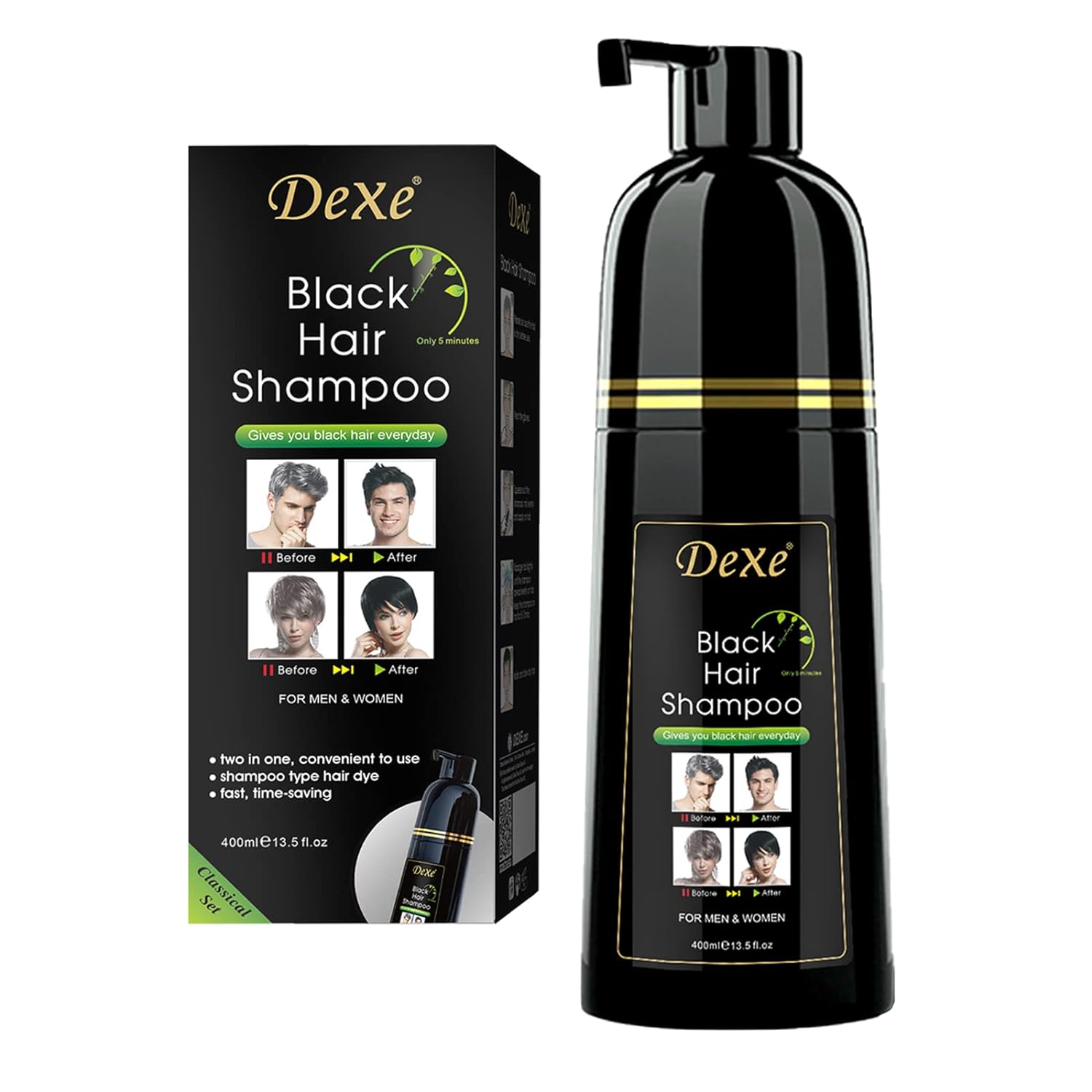 Black Hair Dye Shampoo, Semi-Permanent Hair Color Shampoo for Women and Men, Her...