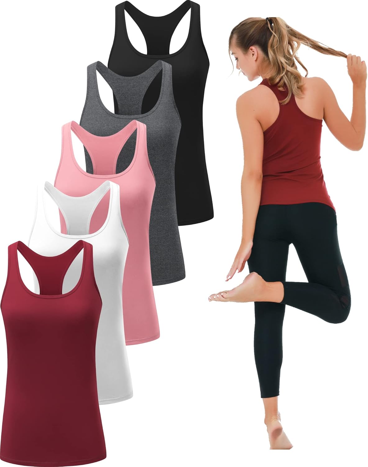 6, 5 or 3 Pack Workout Tank Tops for Women, Athletic Racerback Sports Tank Tops,...