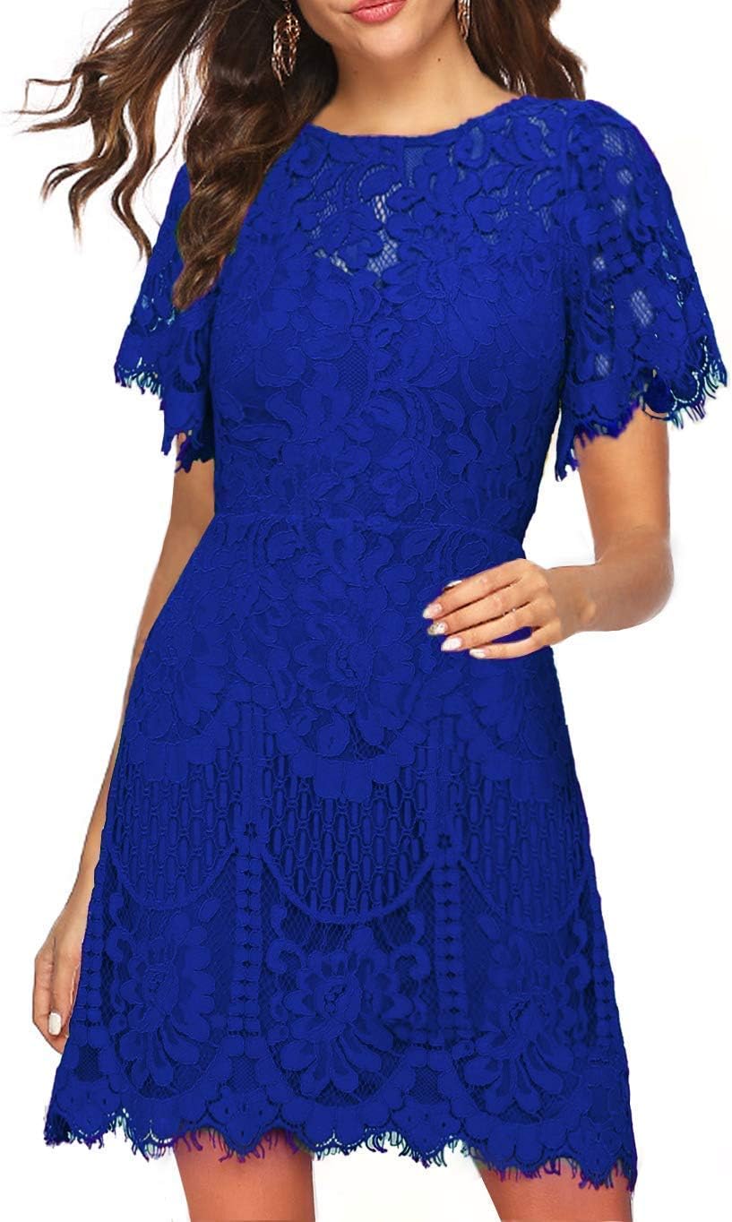 MSLG Women's Dress, Special Elegant Round Neck V-Back Dress, Innovative Floral L...
