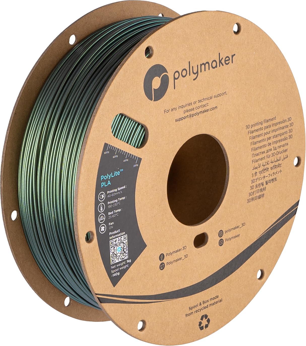 Polymaker Color Changeable Starlight Dark Green PLA 3D Printer Filament 1.75mm,...