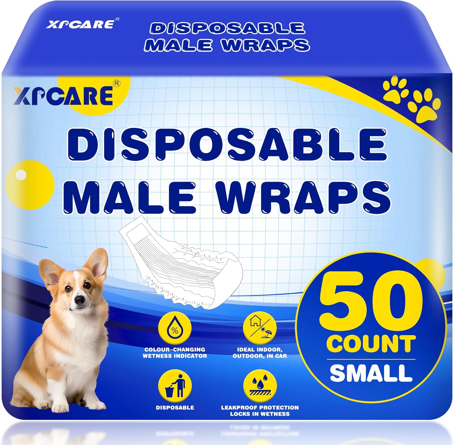 XPCARE 50 Count Disposable Male Dog Diapers, Male Dog Wraps,Super Absorbent Leak...