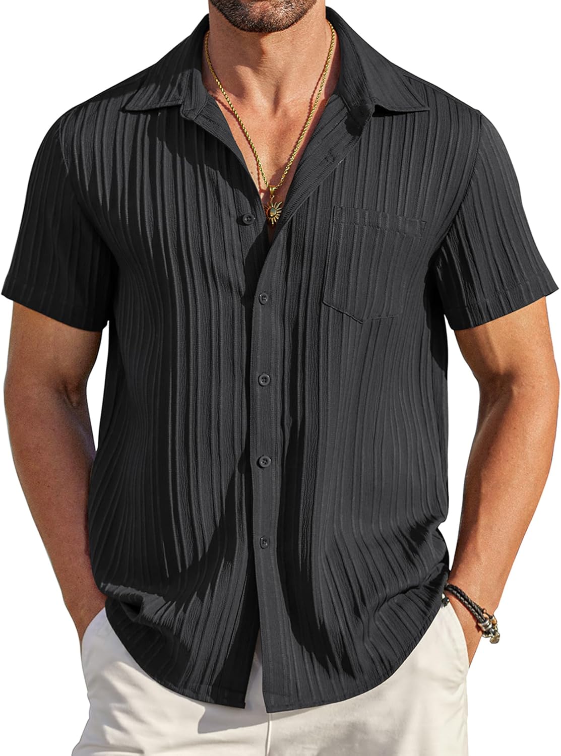 COOFANDY Men's Casual Button Down Shirts Short Sle...