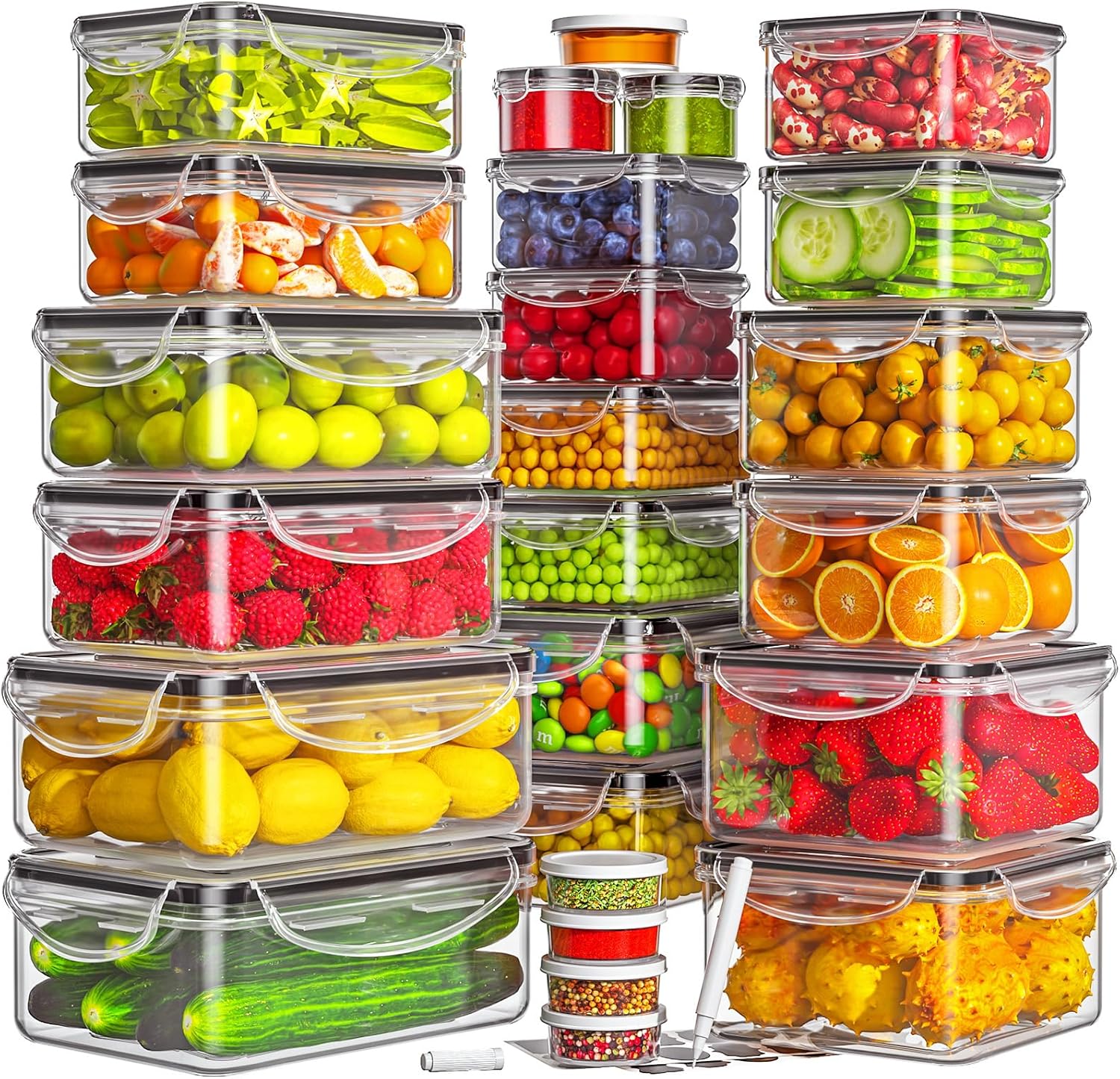50-Piece Food Storage Containers with Lids (25 Containers & 25 Lids), Airtight R...