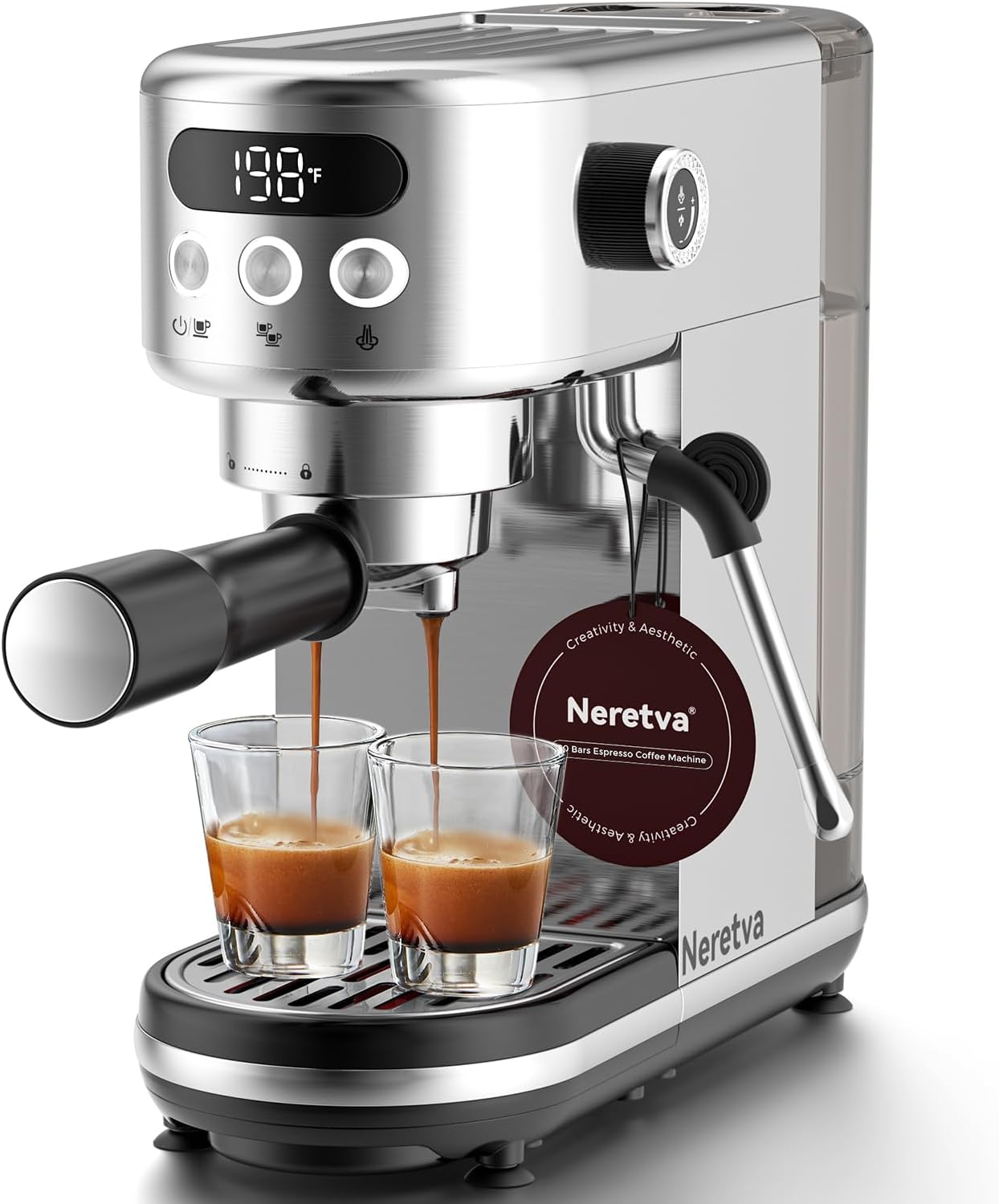 Neretva 20 Bar Espresso Machine, Super Compact Espresso Maker with LED Display &...