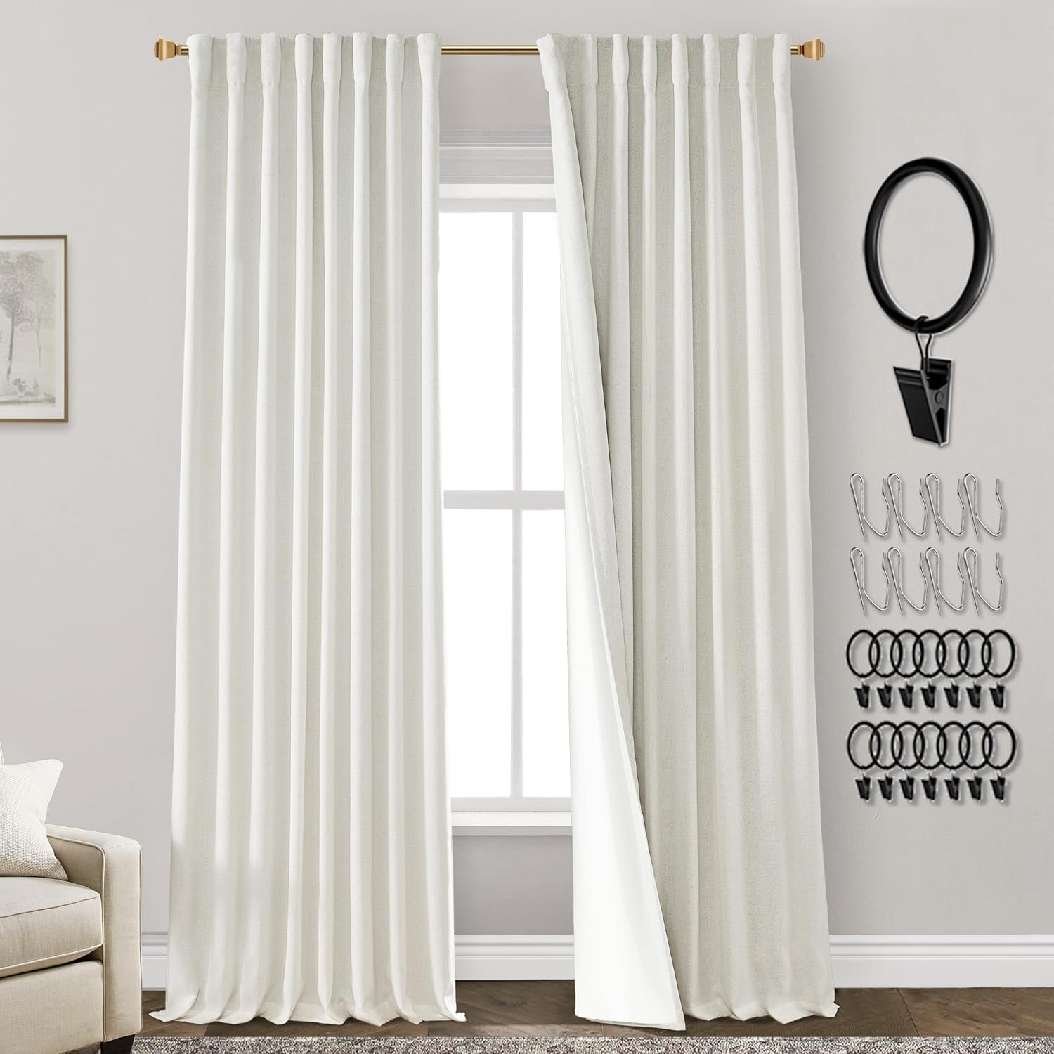 PANELSBURG 92 Inch Long Blackout Curtains 2 Panels Set,Linen Back Tab Pleated Ro...