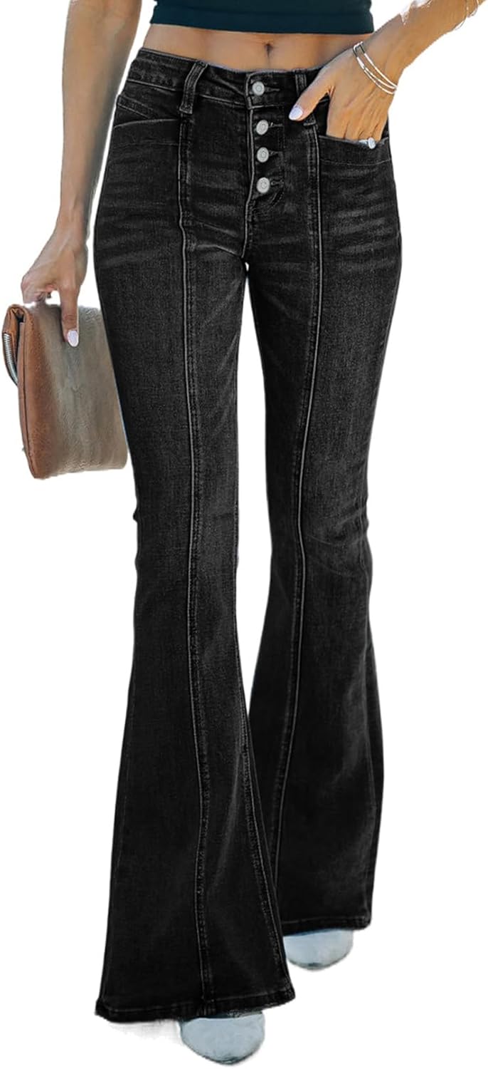 Sidefeel Women's Jeans, Special High Waisted Jeans with Wide Leg, Unique Button...