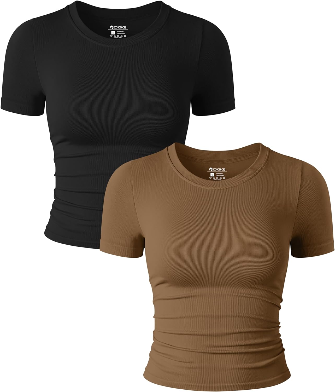 OQQ Womens 2 Piece Shirts, Special Short Sleeve Crew Neck Ruched Stretch Fitted...