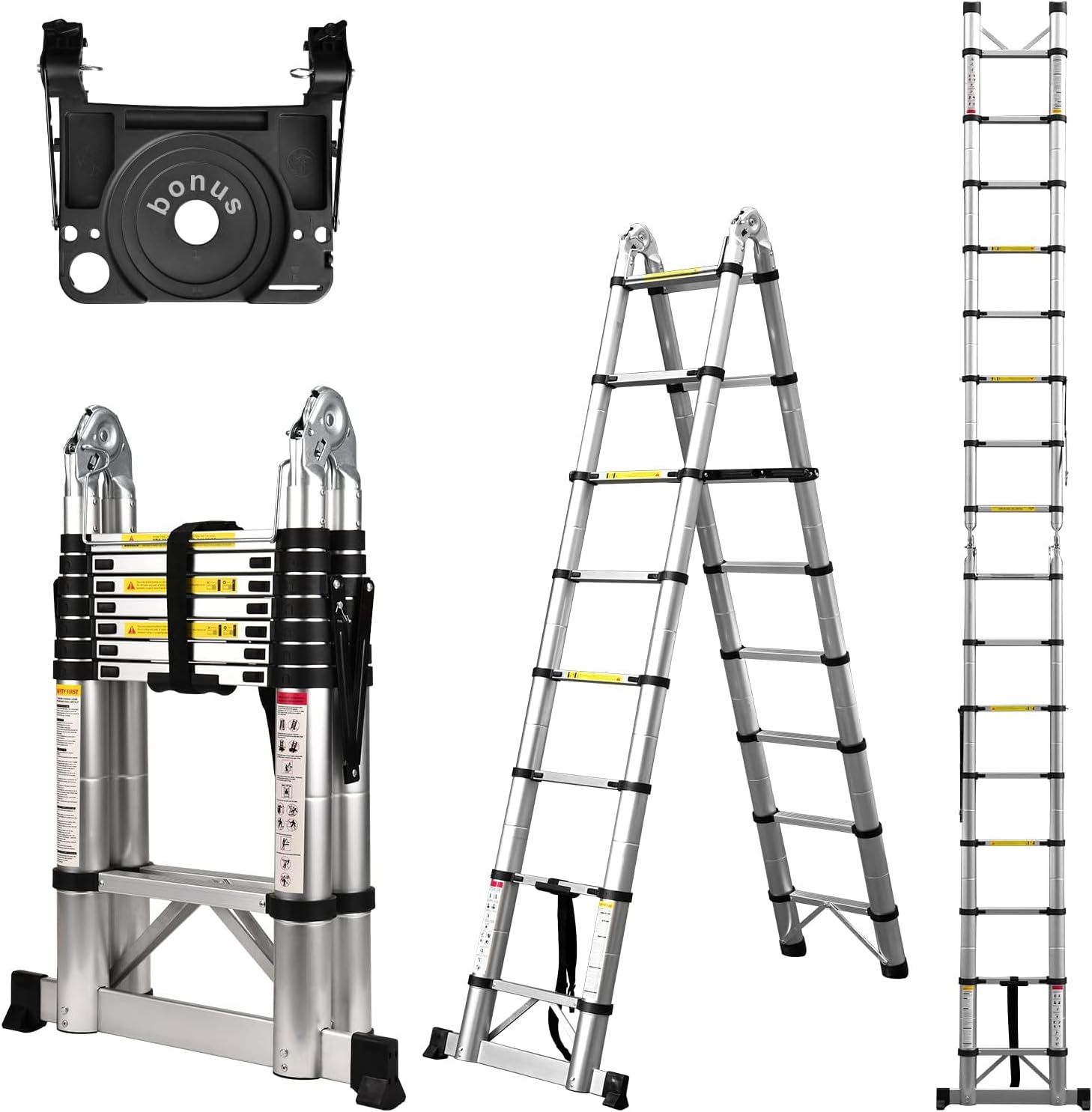 Telescoping Ladder A Frame, 16.5 Ft Compact Aluminum Extension Ladder, Portable...