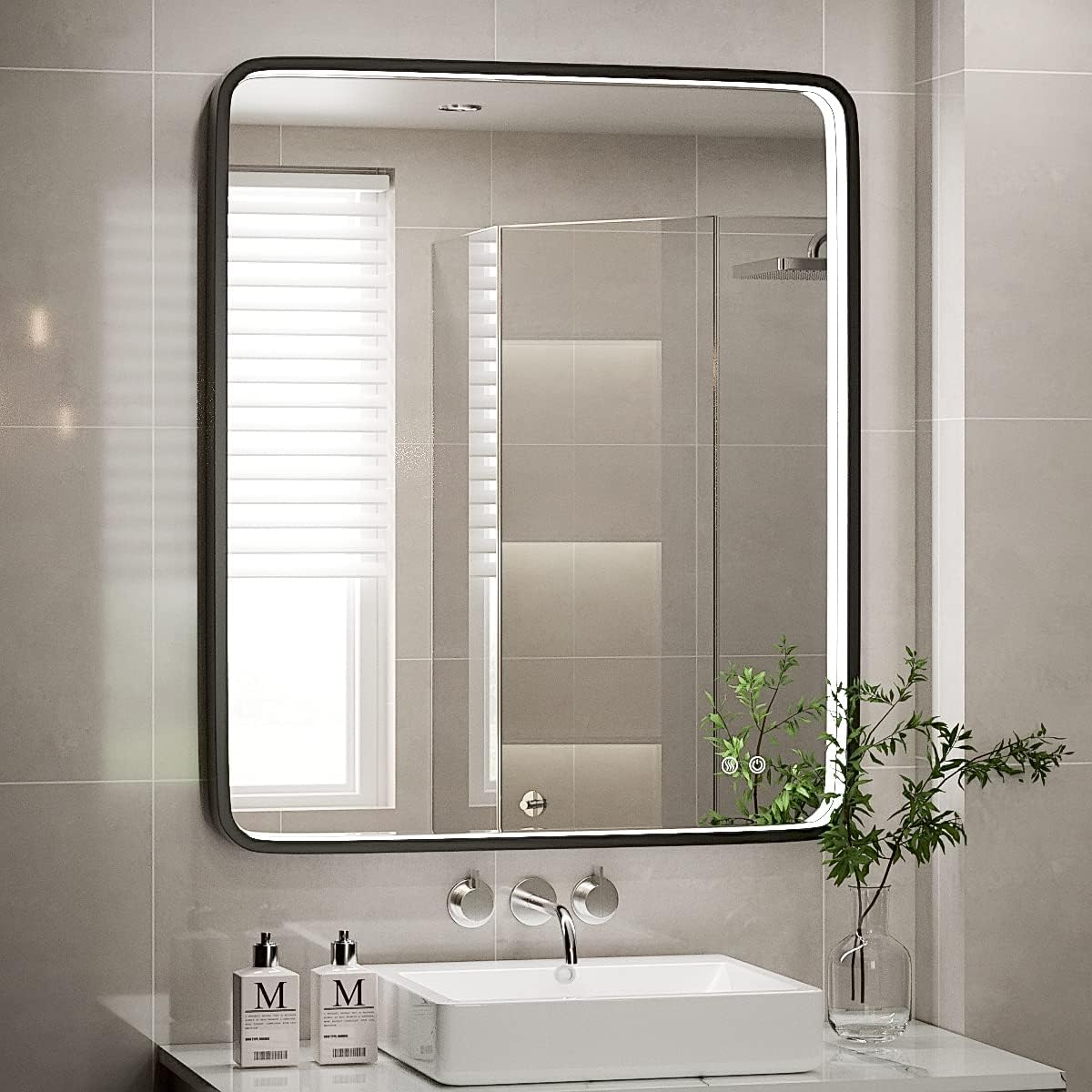 30X36 Inch LED Mirror for Bathroom,Black Metal Frame Lighted Vanity Mirror,Large...