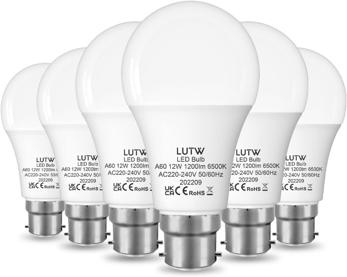 LUTW B22 Led Light Bulbs Bayonet, 100W Equivalent, Cool White 6500K, 12W 1200lm...