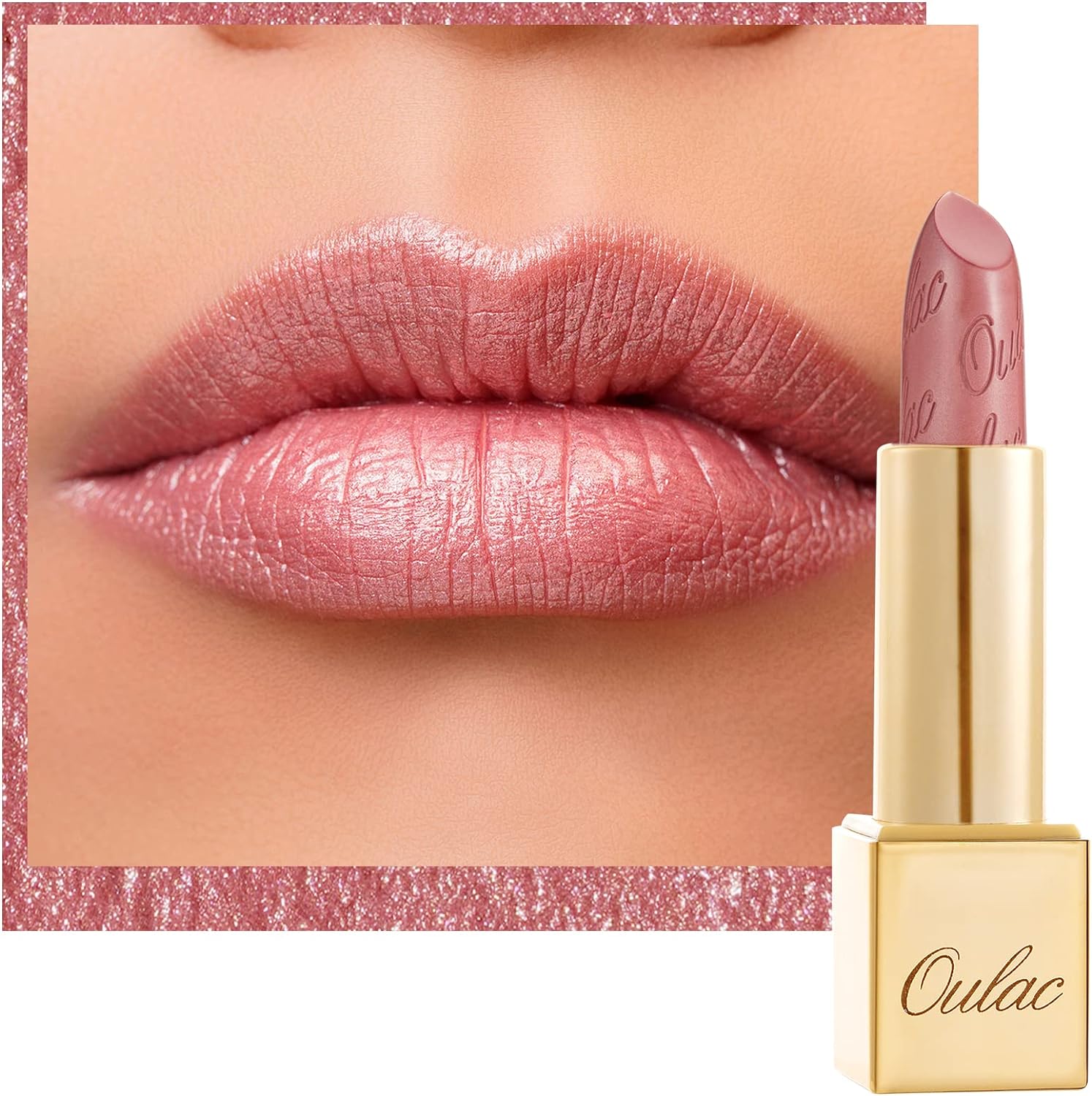 OULAC Metallic Shine Glitter Lipstick, Pink High Impact Lipcolor, Lightweight So...