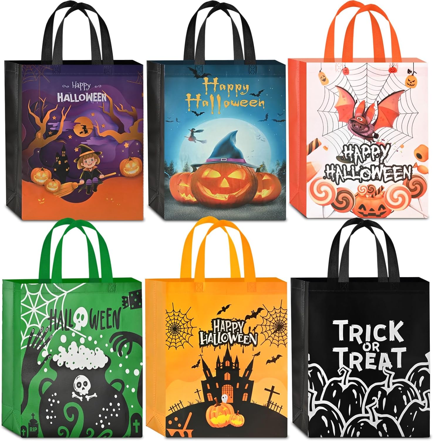 AhfuLife 6pcs Extra Large Halloween Trick or Treat Bags, 38×30×10cm, Halloween T...