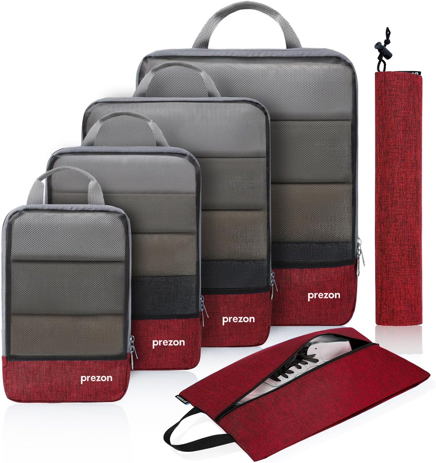 Prezon Compression Packing Cubes with Travel Shoes Bag and Laundry Bag, Luggage...