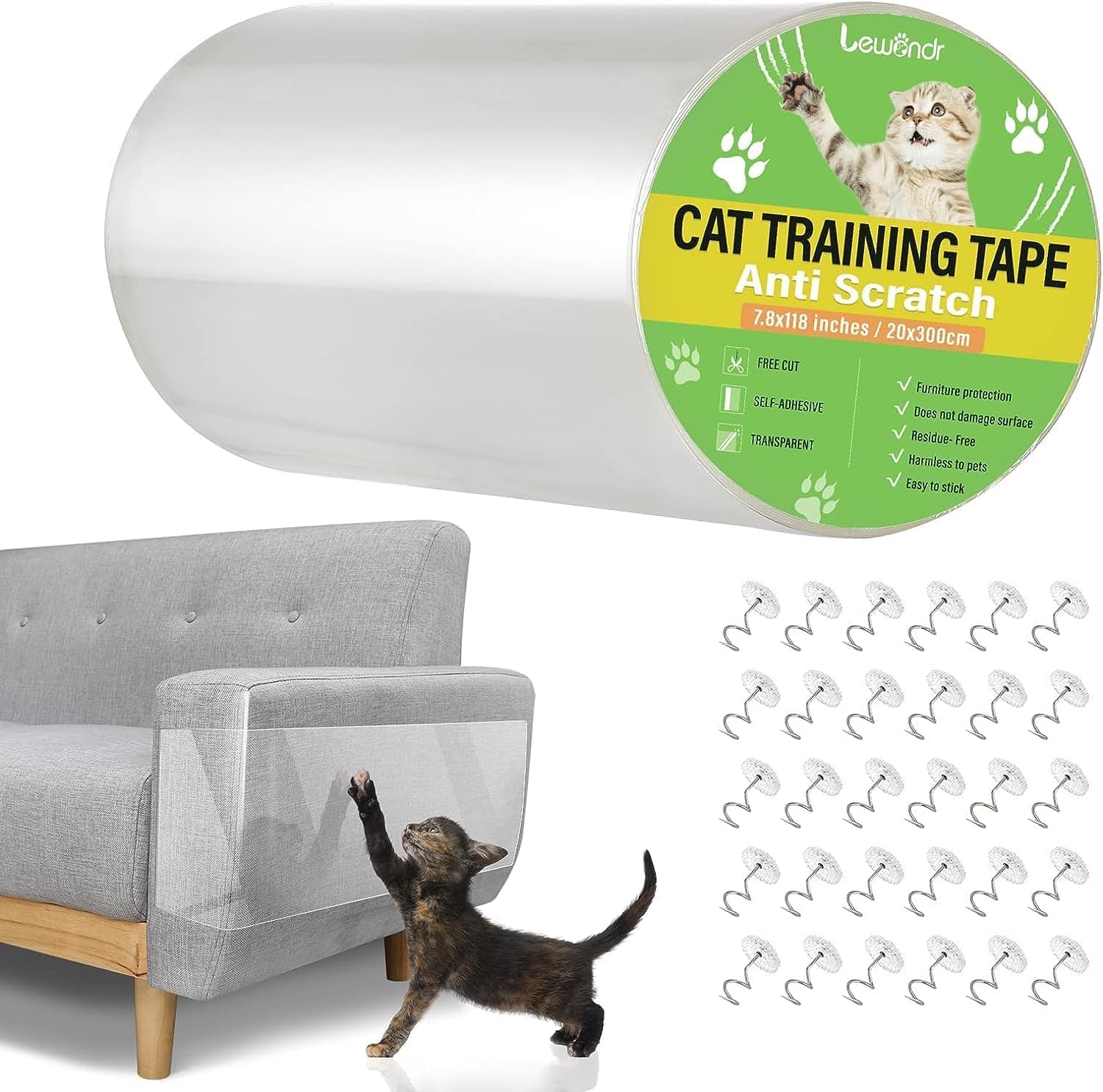 Lewondr Anti-Scratch Cat Scratching Deterrent Tape, 7.87x118 inches Transparent...