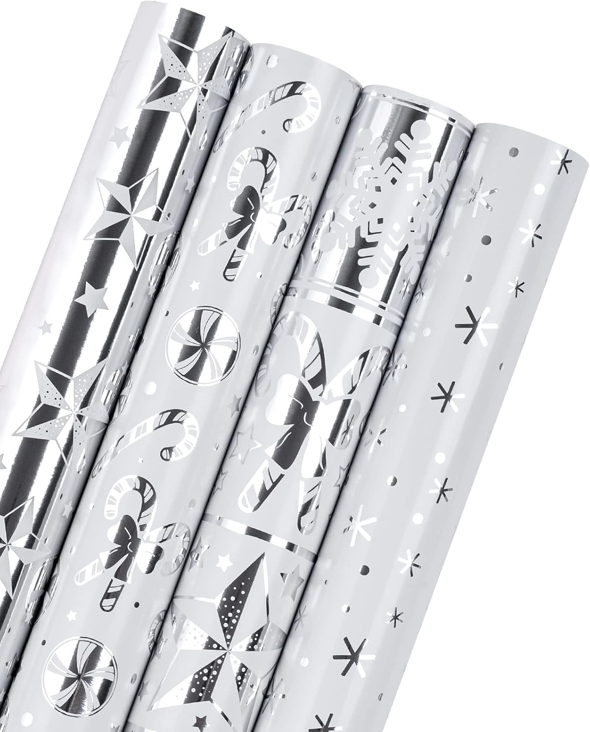 RUSPEPA Christmas Wrapping Paper Roll - Silver Snowflakes, Candy Cane Holiday Co...