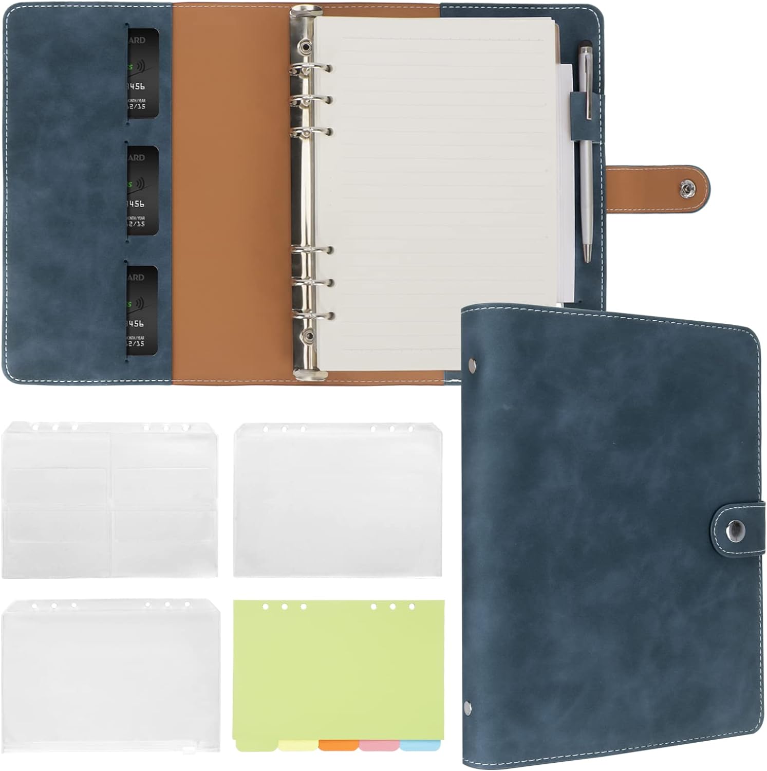 FYY Leather A5 Ring Binder Notebook, 6 Ring A5 Binder with A5 Refill Papers, Bin...