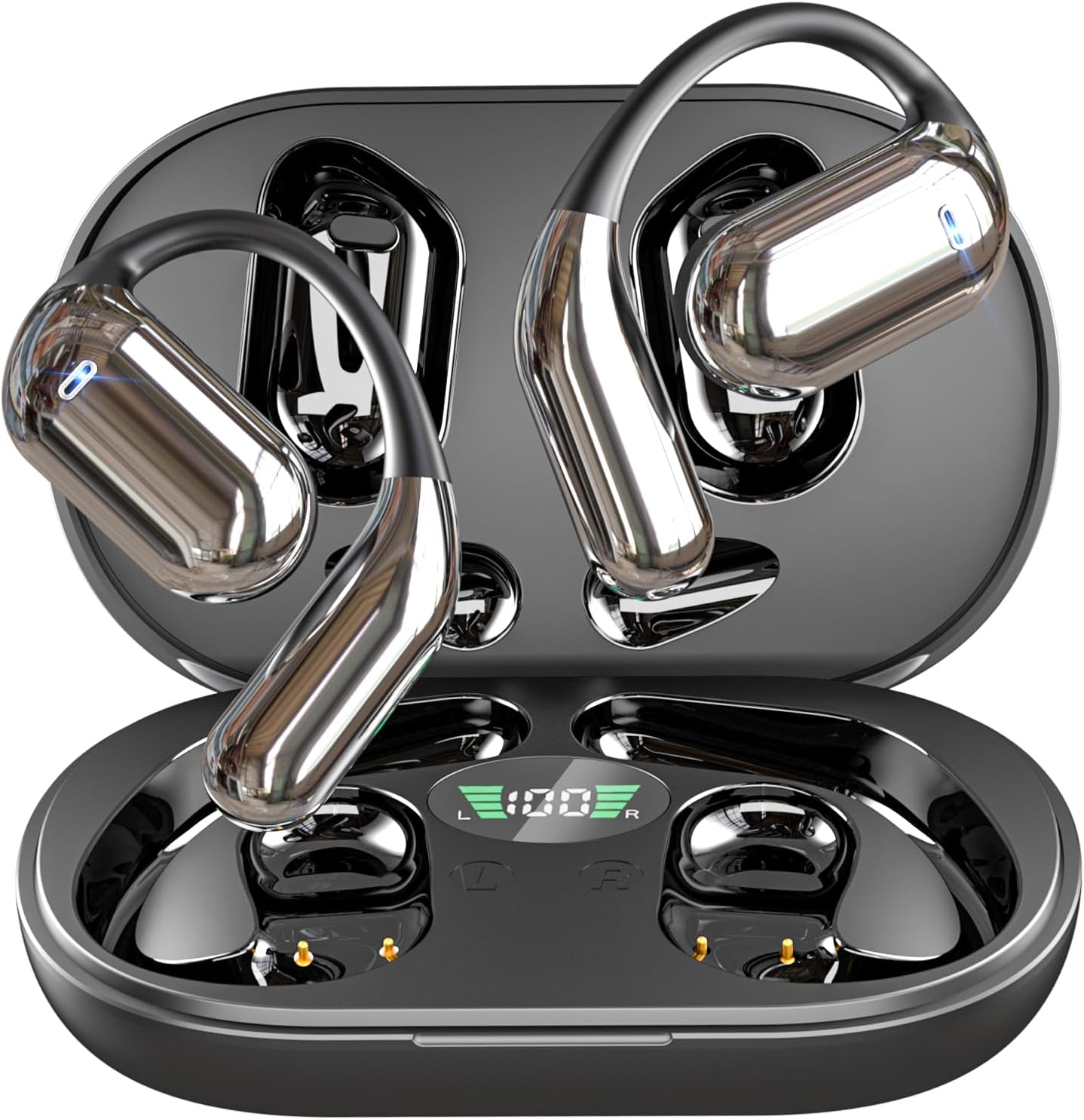 Open-Ear Wireless Bluetooth Headphones with Mic, Earbuds with Ergonomic Earhooks...