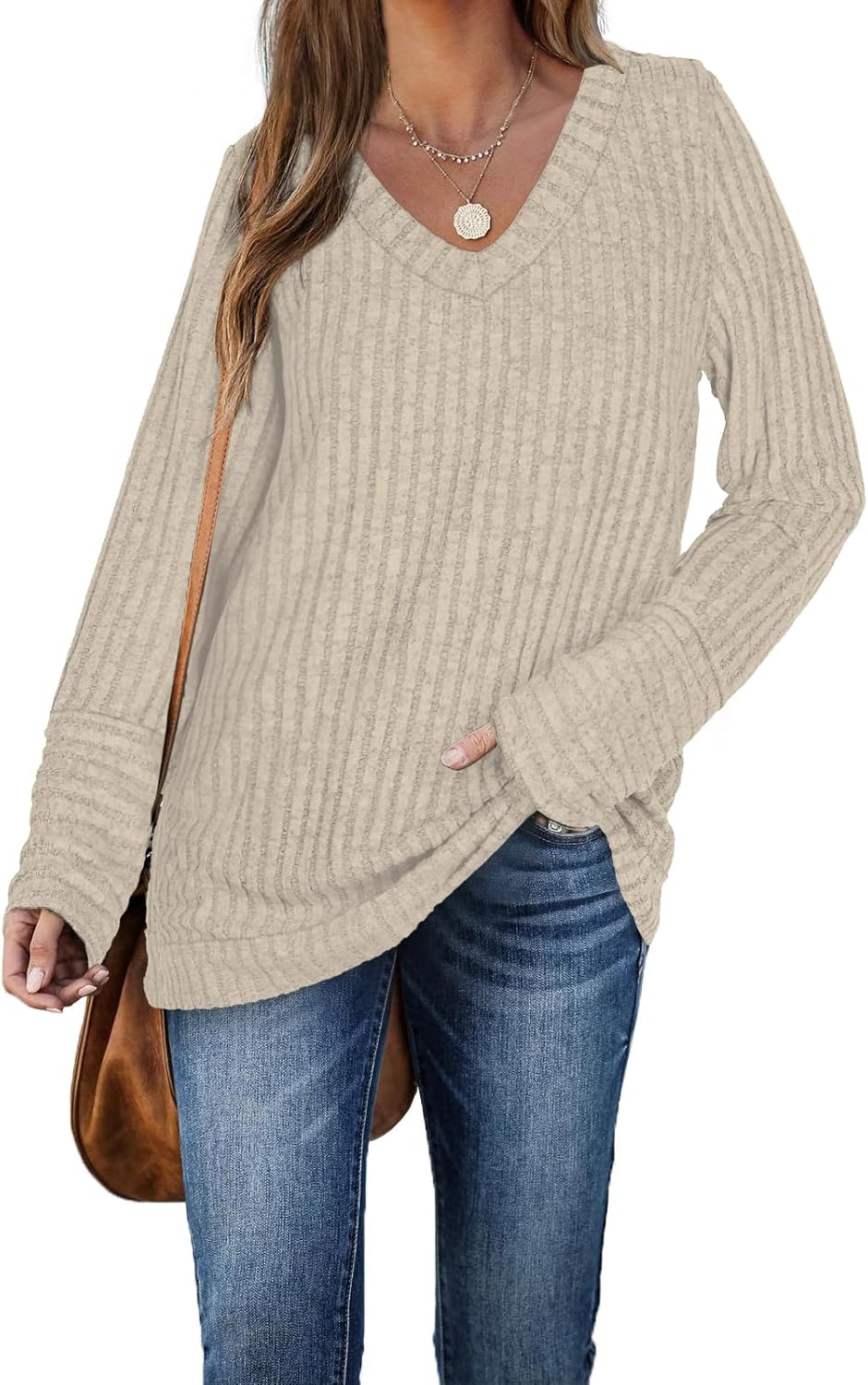 Aokosor Women's Long Sleeve Tops, Special V Neck Jumpers, Innovative Solid Color...