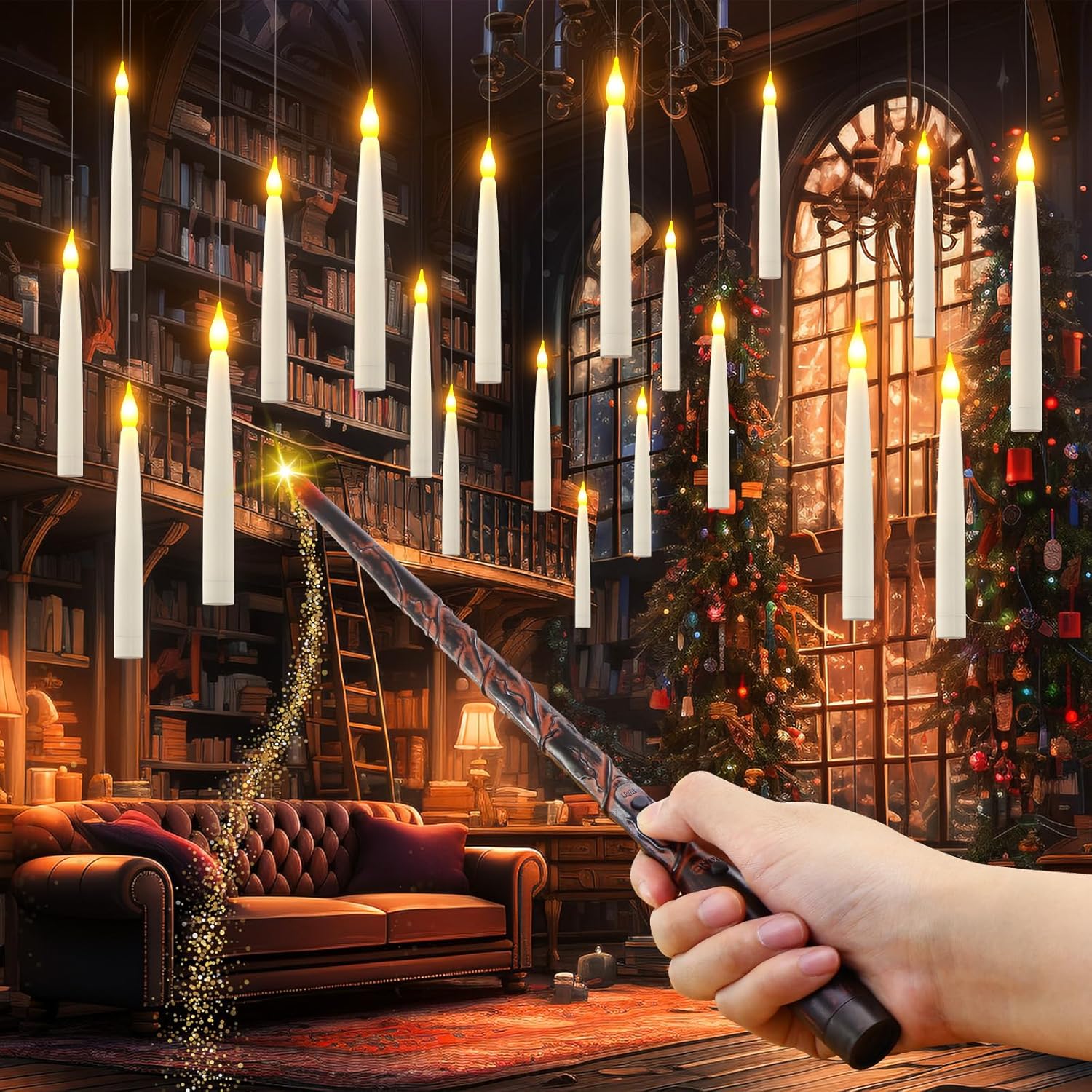 PChero Floating Candles with Wand, 20 Pack Battery Operated LED Flameless Tapere...