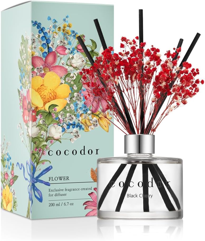 COCODOR Black Cherry Reed Diffusers, Special Flower Oil Diffuser with Set of 5 F...
