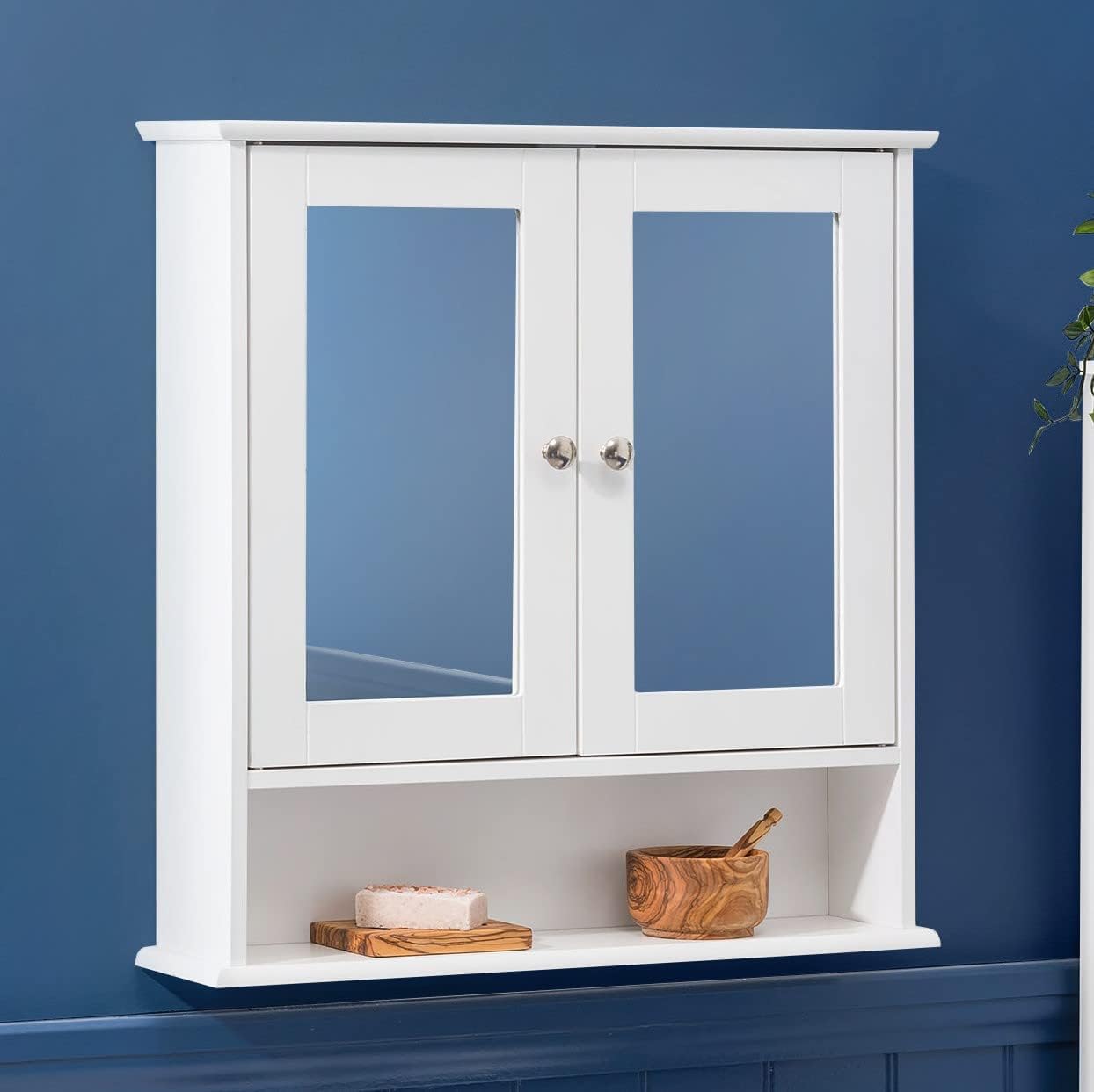 CHRISTOW White Double Mirror Wall Mounted Cabinet, Wooden Bathroom Storage Furni...