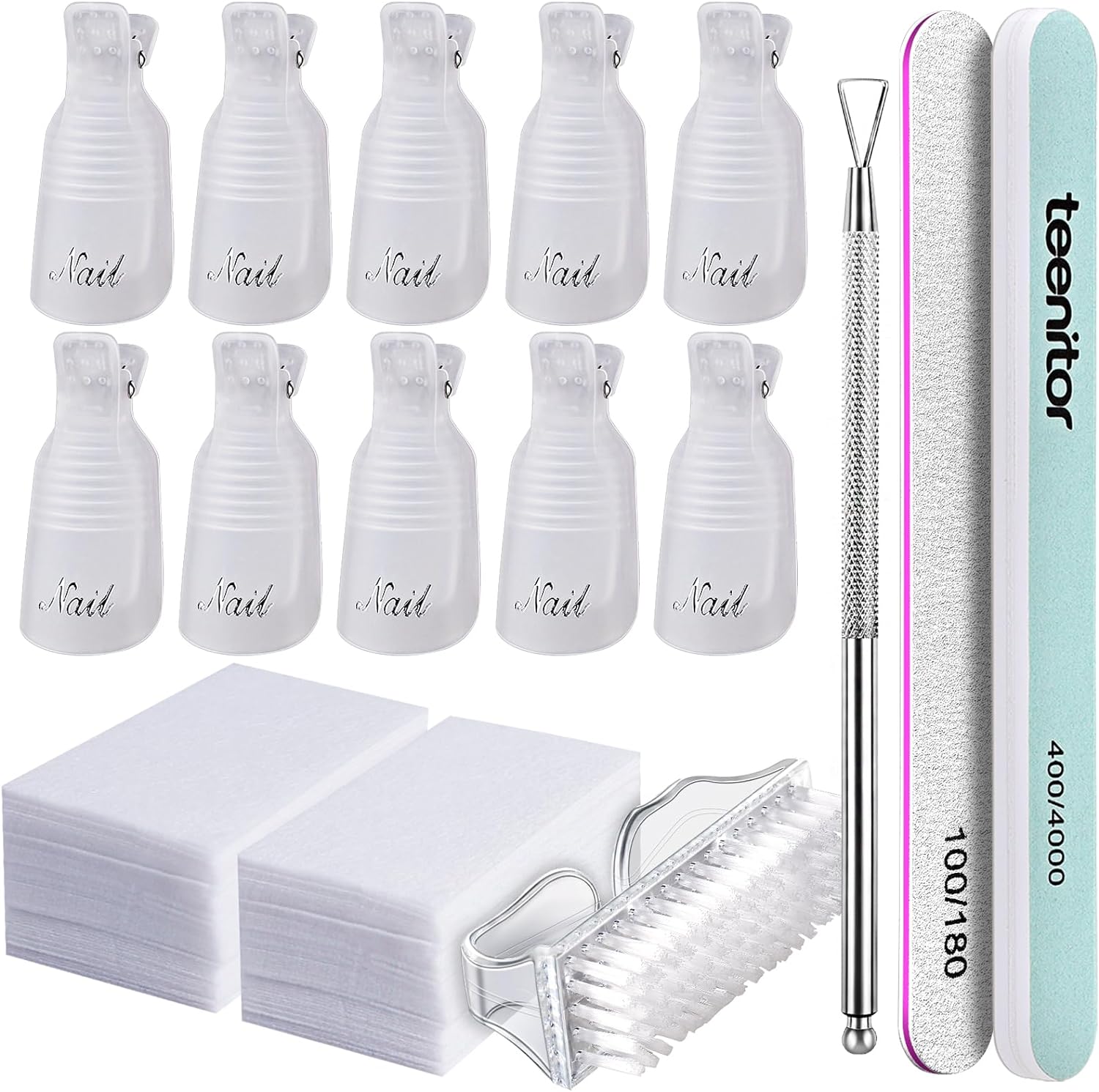 Teenitor Gel Nail Remover Kit -10 pcs Gel Clip Remover, Brush for Nails, Nail Fi...