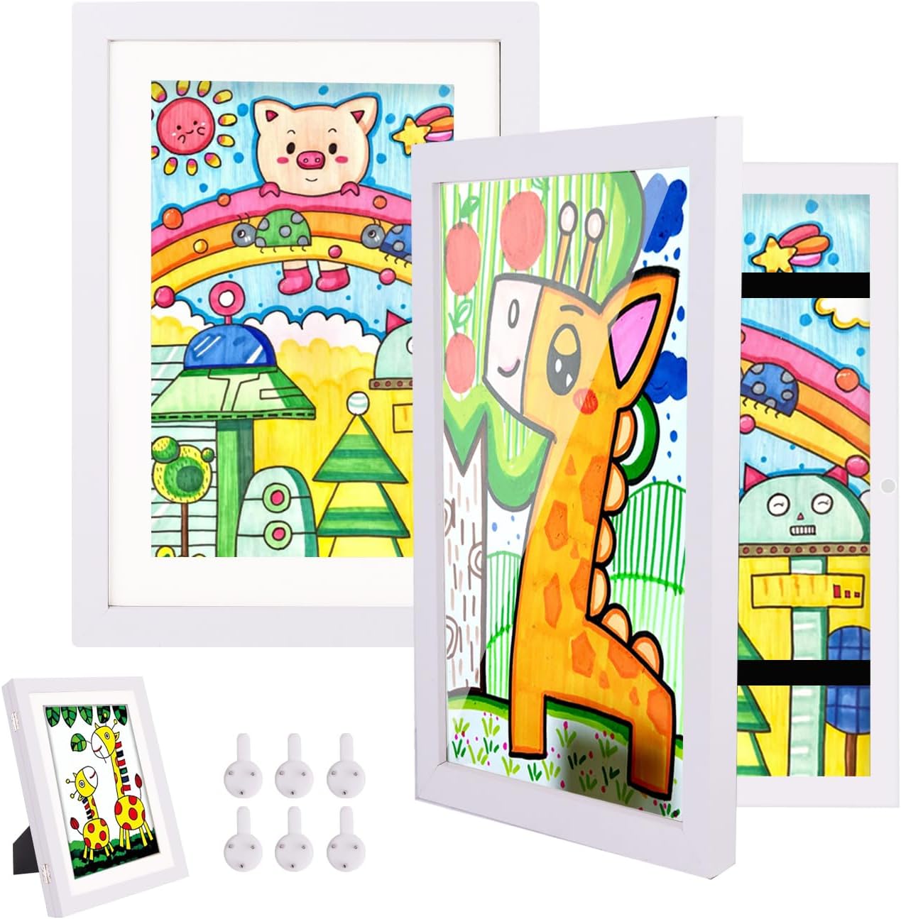 Hipsignal Kids Art Frames, 2 Pack A4 Photo Frame for 150 Pictures, Fillable Fron...