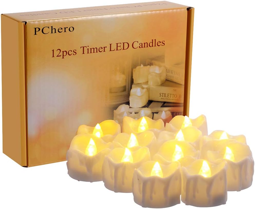 PChero LED Tea Lights, Special Flameless Battery Tealight Candles with Timer, In...