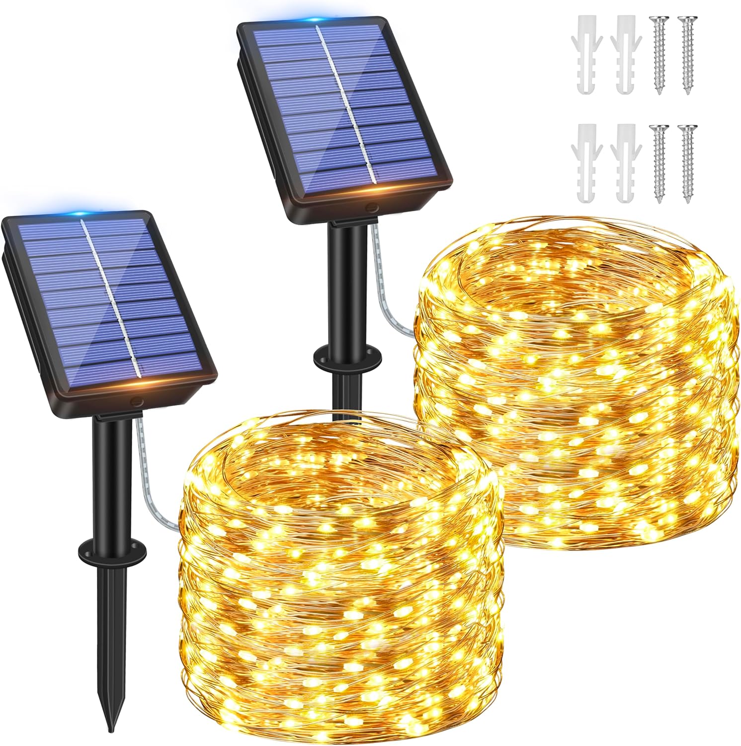 ZeMu Solar Lights Outdoor Garden, [2 Pack] Total 20m 200 LEDs Solar Powered Fair...