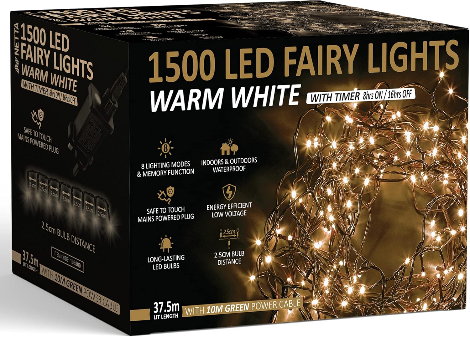 Christmas Tree Lights, Special 1500 LED Lights, Innovative 37.5m Warm White Fair...
