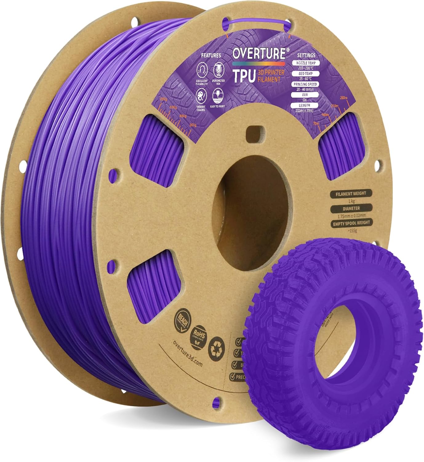 OVERTURE TPU Filament, High-Quality Flexible 3D Printer Filament, Special 95A So...
