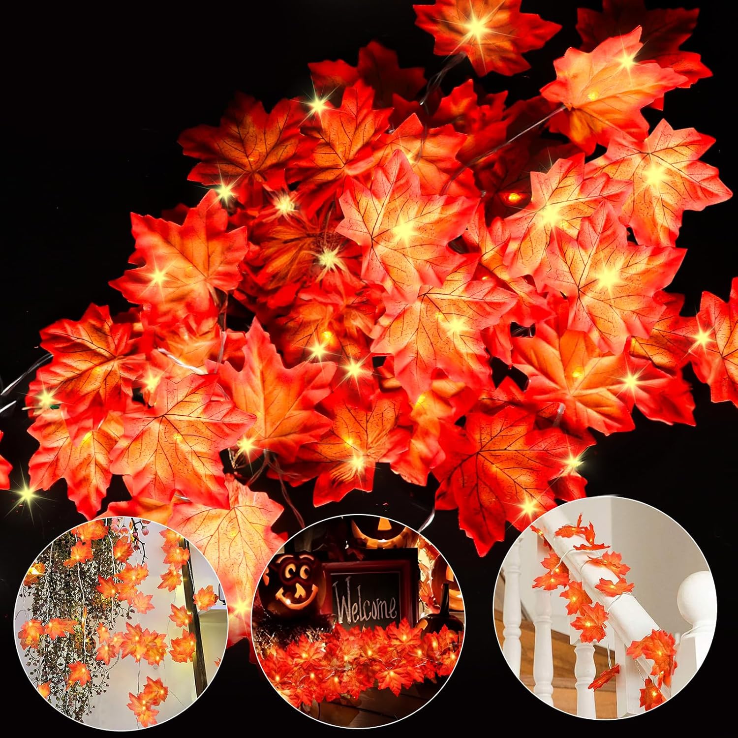 CNMTCCO Autumn Fairy Lights, 5M 50LED Maple Leaves String Lights for Halloween,...