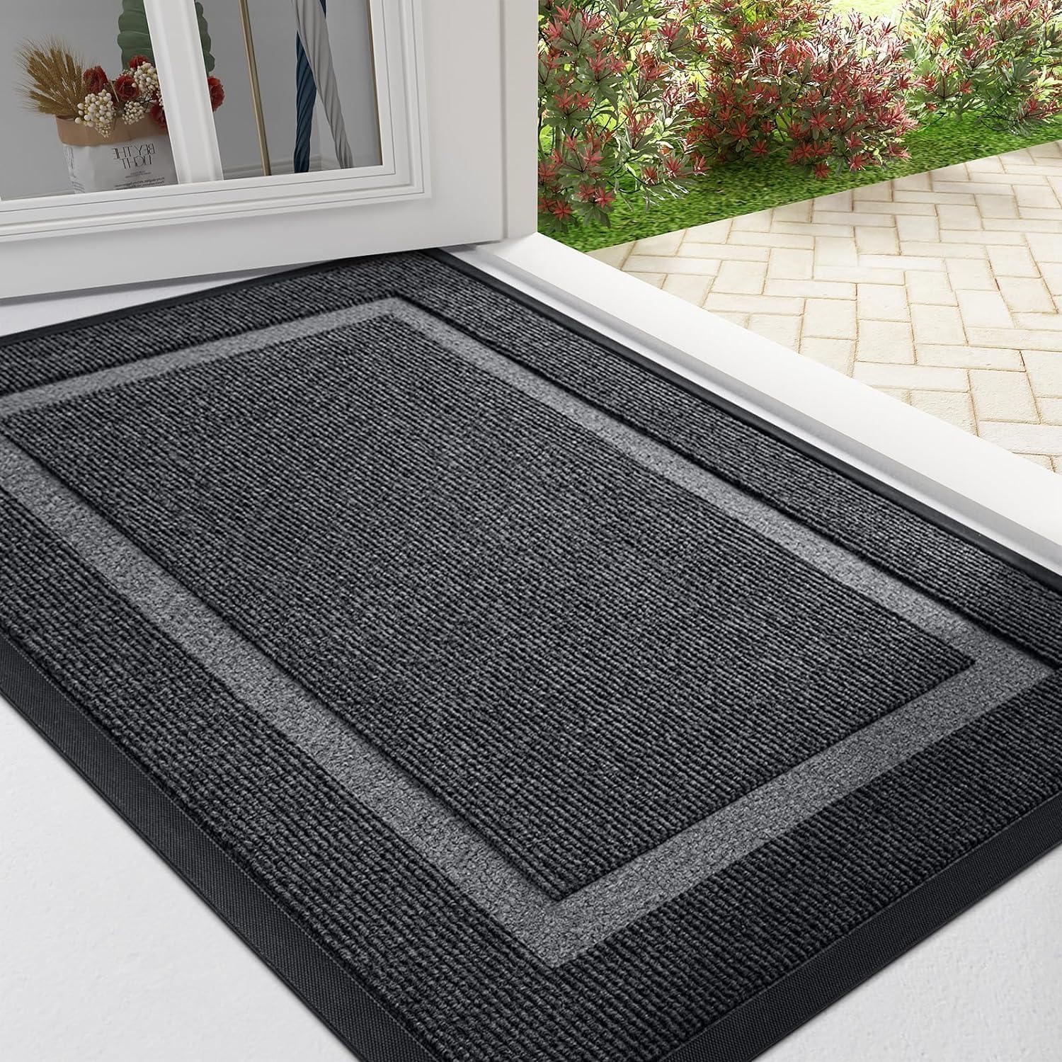 Homaxy Door Mat, Rubber Backed Non Slip Door Matts Indoor, Dirt Trapper Absorben...