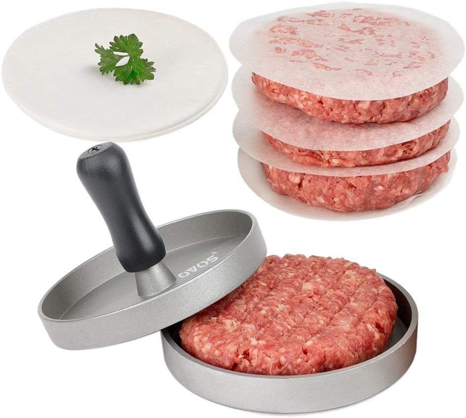 OVOS Aluminum Non-Stick Hamburger Press with 100 Free Patty Papers for BBQ Bakin...