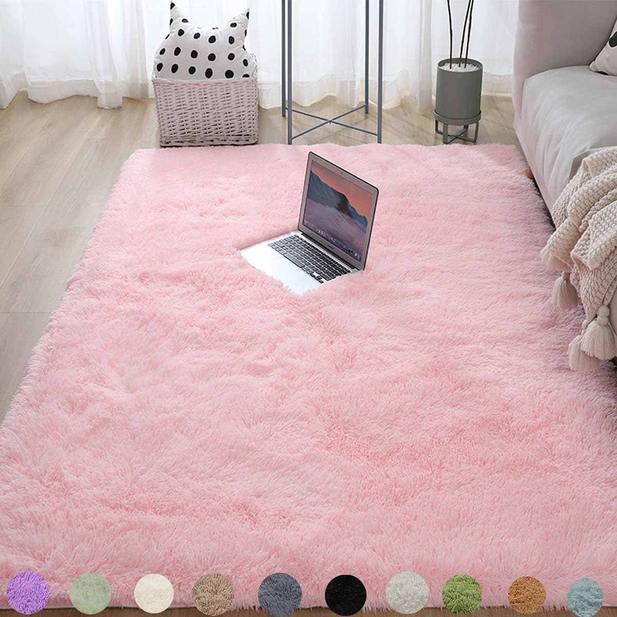 Obundi Pink Fluffy Rug,Winter Warm Indoor Thick Rug,Shaggy Soft Area Rug,Non-Sli...